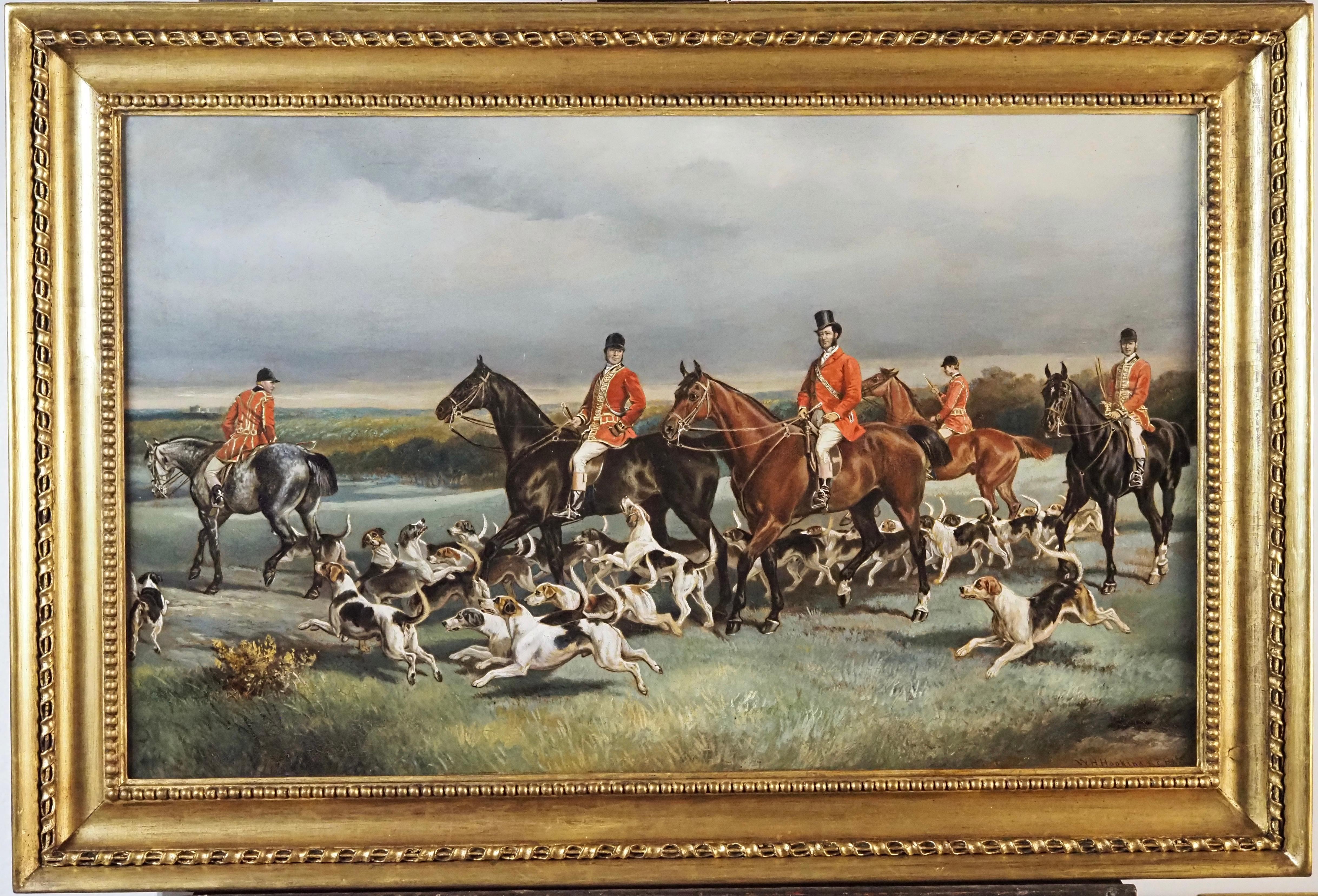 Edmund Havell Animal Painting - 'The Hunt Meet' - A hunting scene with horses and hounds in a landscape
