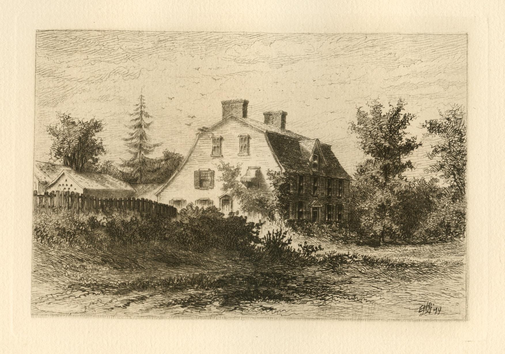 "Home of Nathaniel Hawthorne" original etching - Print by Edmund Garrett