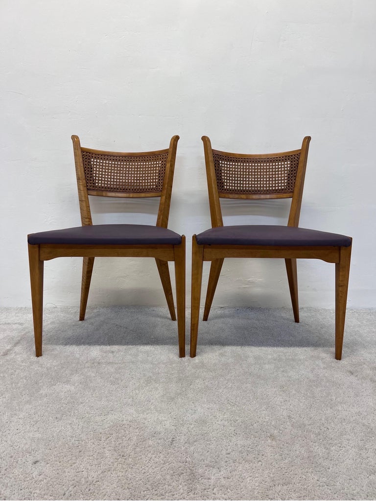Edmund J Spence Cane Back Leather Dining or Side Chairs For Sale at 1stDibs