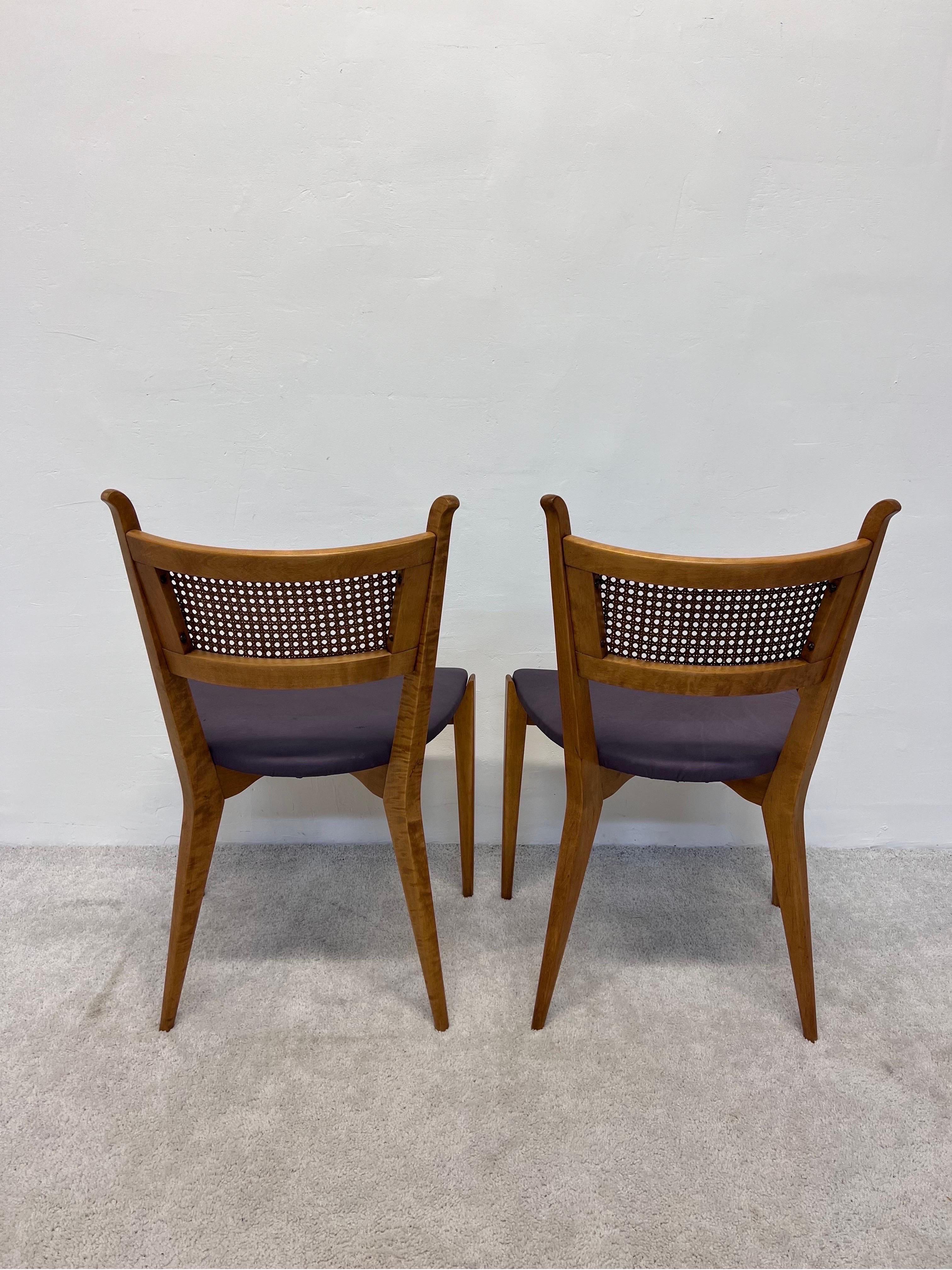 Swedish Edmund J Spence Cane Back Leather Dining or Side Chairs For Sale
