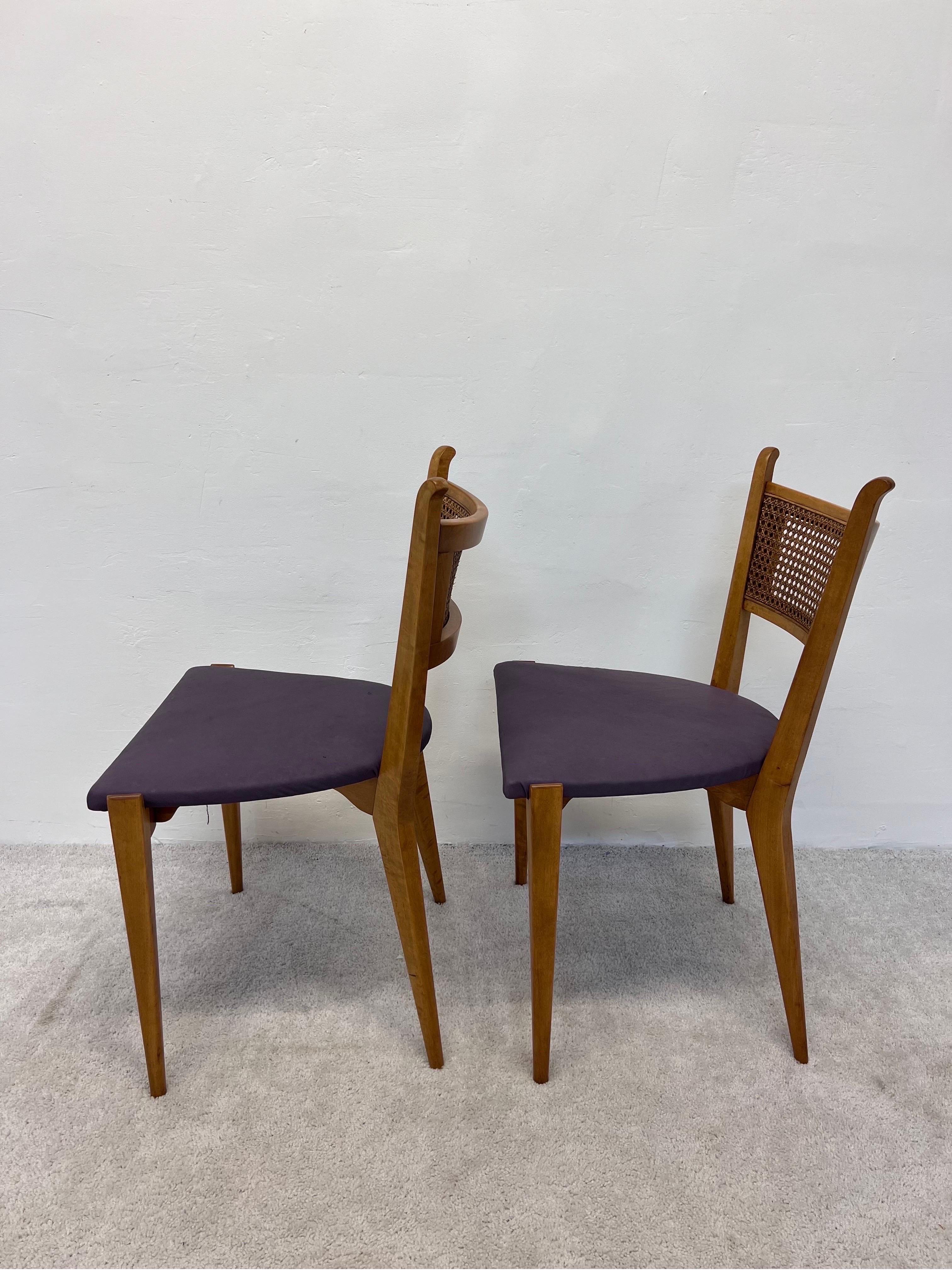 Edmund J Spence Cane Back Leather Dining or Side Chairs In Good Condition For Sale In Miami, FL