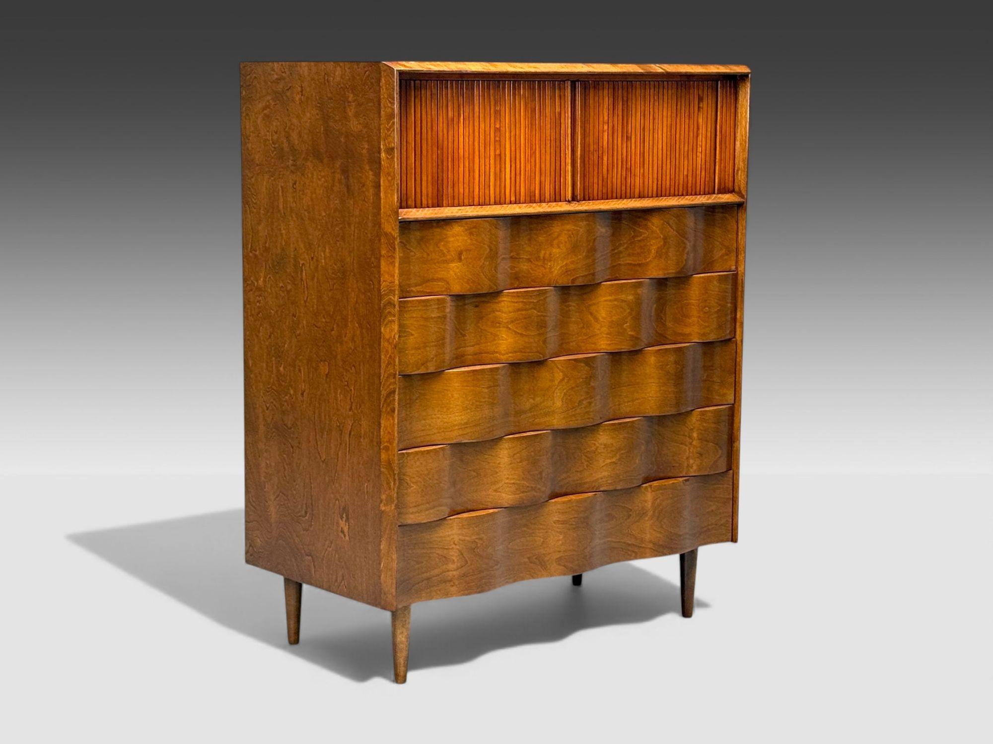 Mid-Century Modern Edmund J Spence, Swedish Modern, Maple, Wave Highboy, Sweden, 1950s For Sale