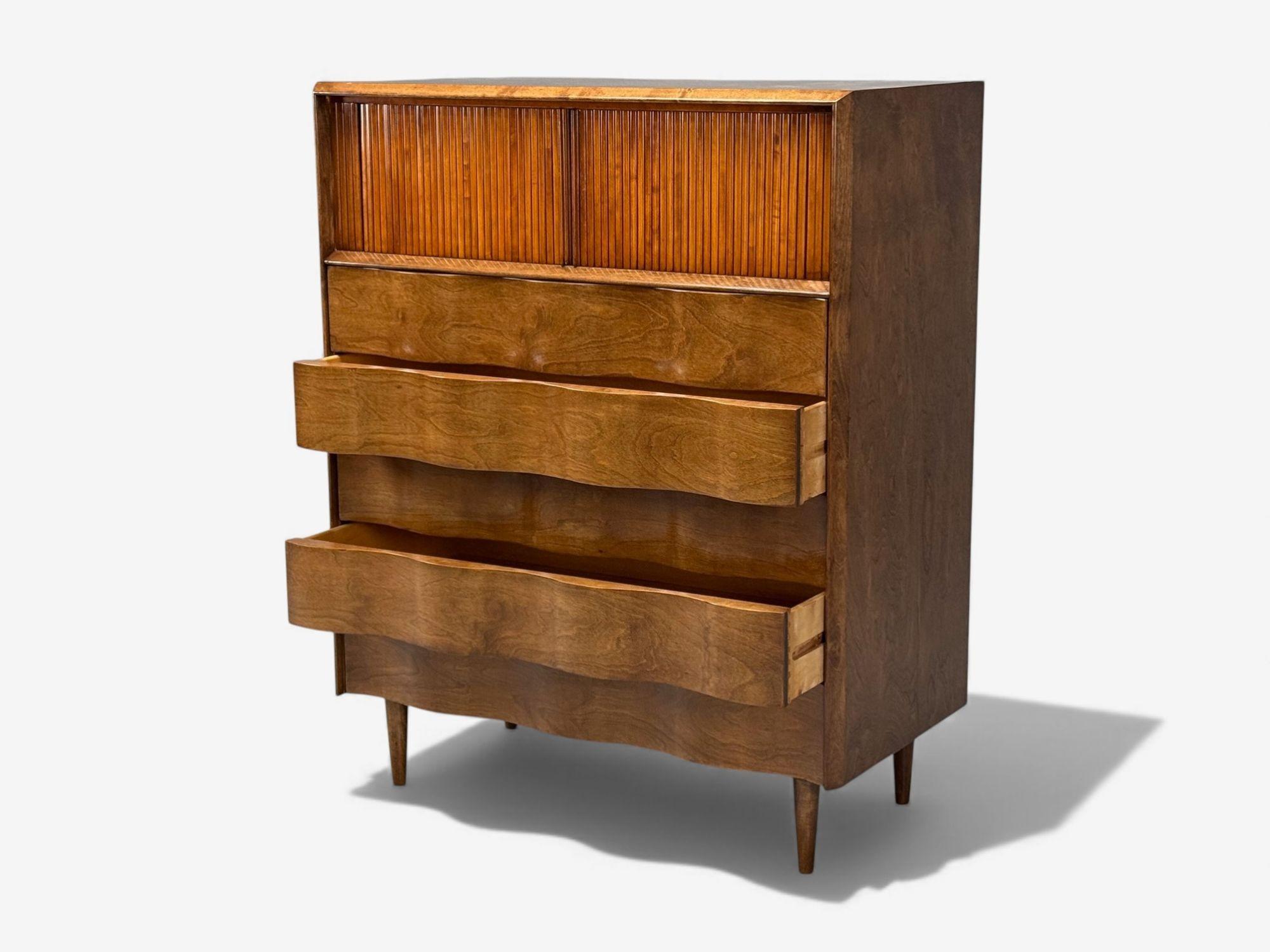 Edmund J Spence, Swedish Modern, Maple, Wave Highboy, Sweden, 1950s In Good Condition For Sale In Manhasset, NY