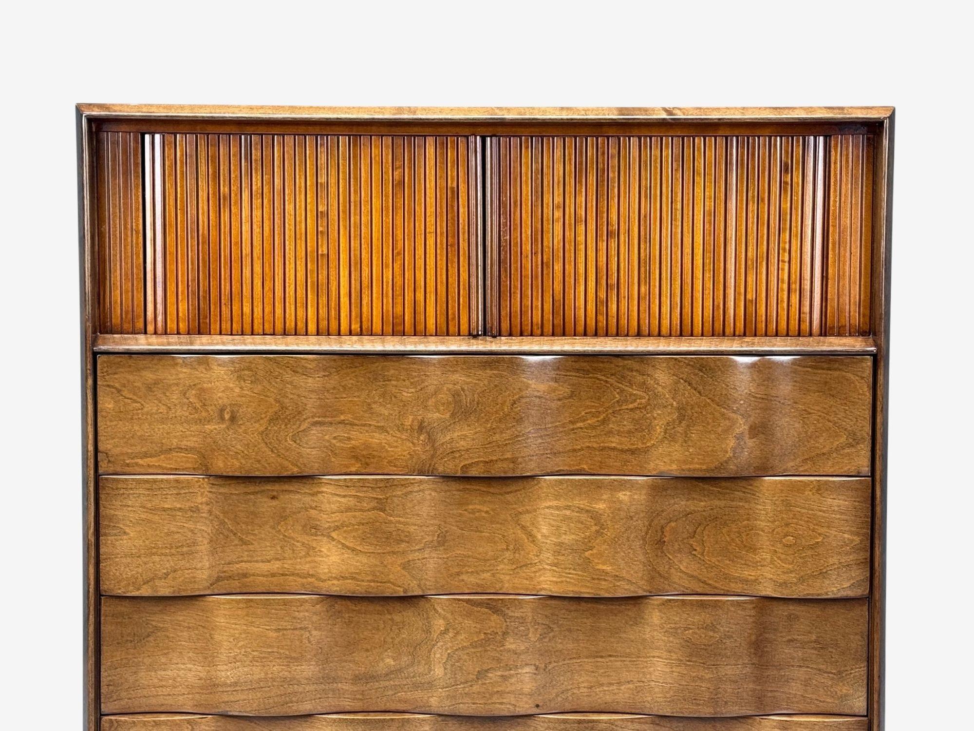 Mid-20th Century Edmund J Spence, Swedish Modern, Maple, Wave Highboy, Sweden, 1950s For Sale