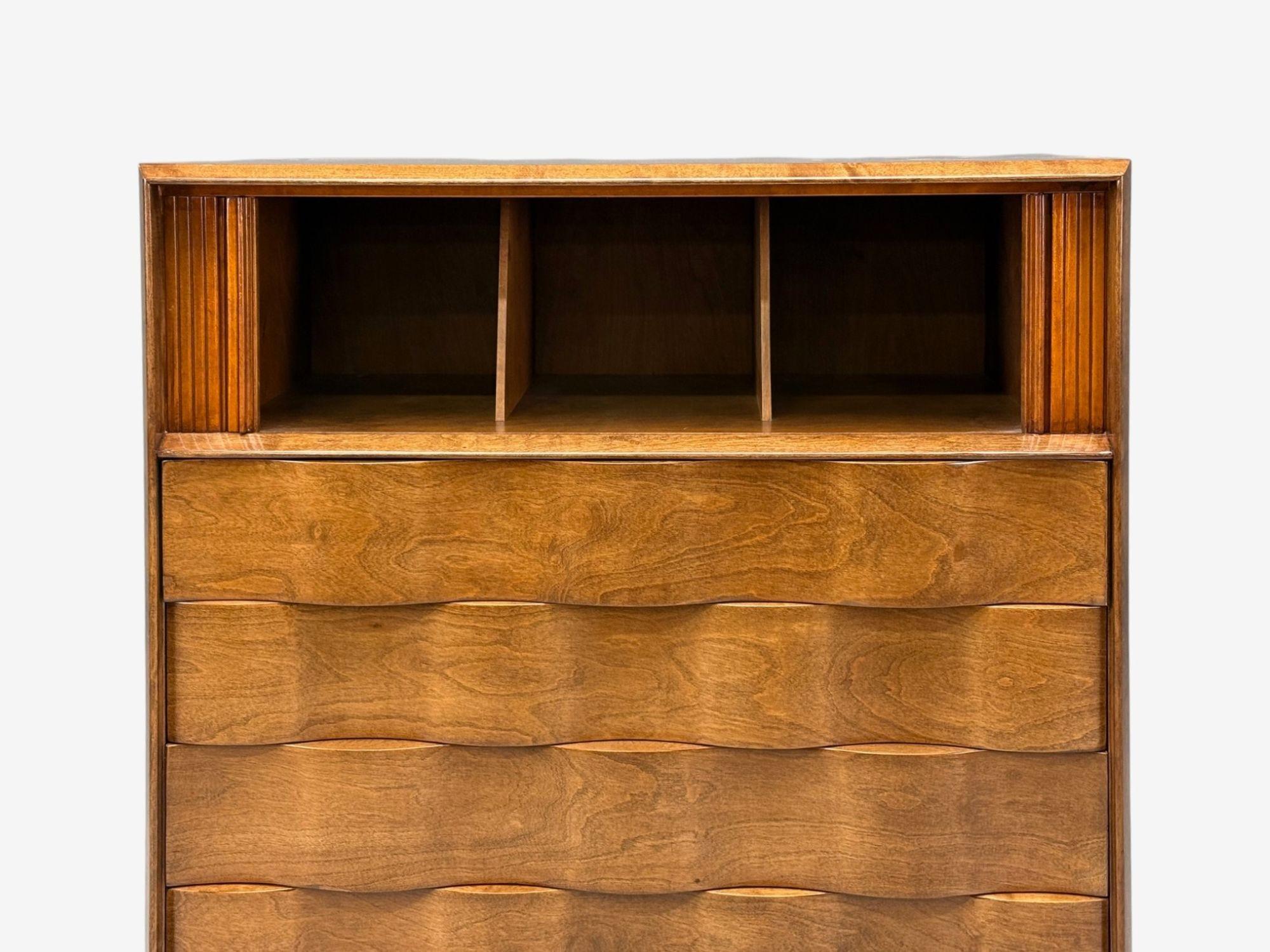 Edmund J Spence, Swedish Modern, Maple, Wave Highboy, Sweden, 1950s For Sale 2