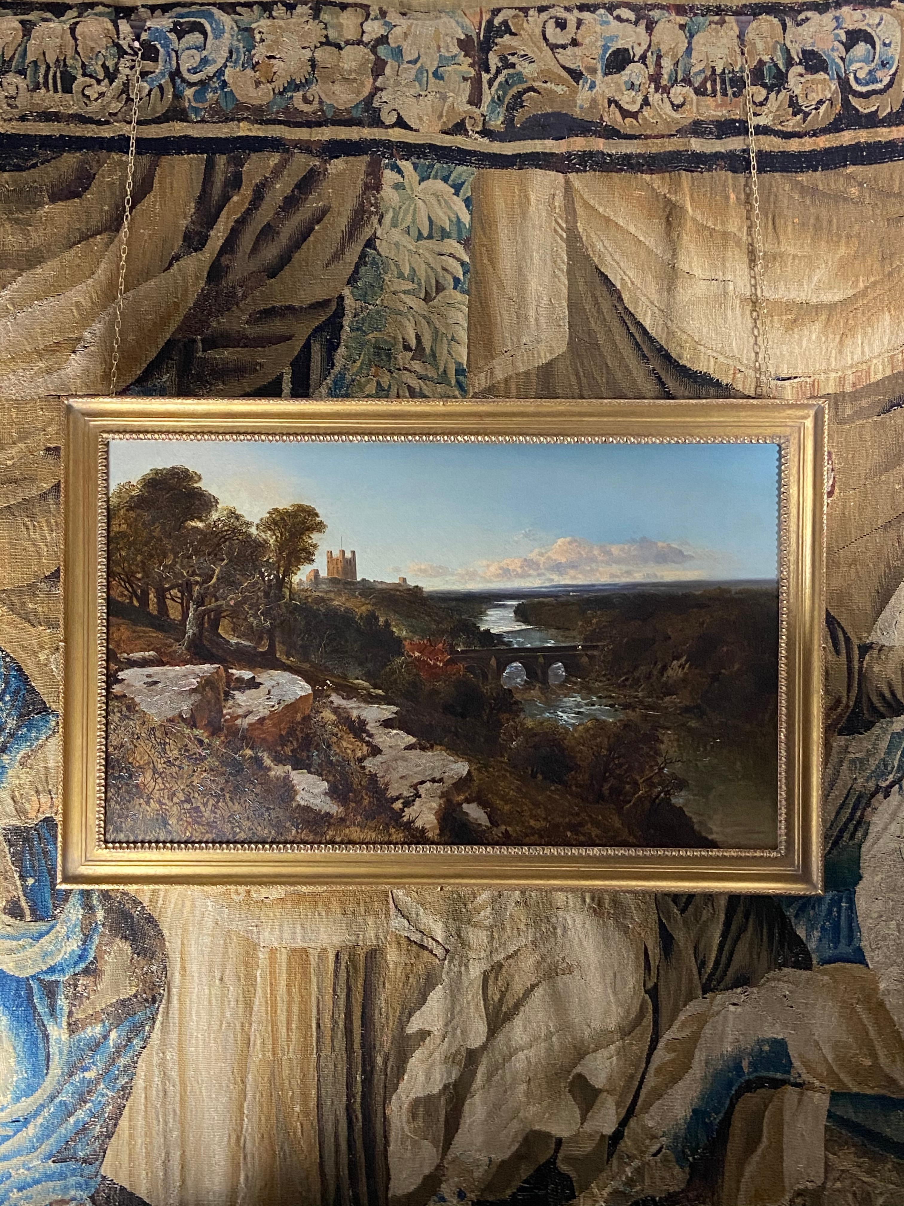 19th Century Oil Painting Landscape of Richmond Yorkshire England - Black Interior Painting by Edmund John Niemann