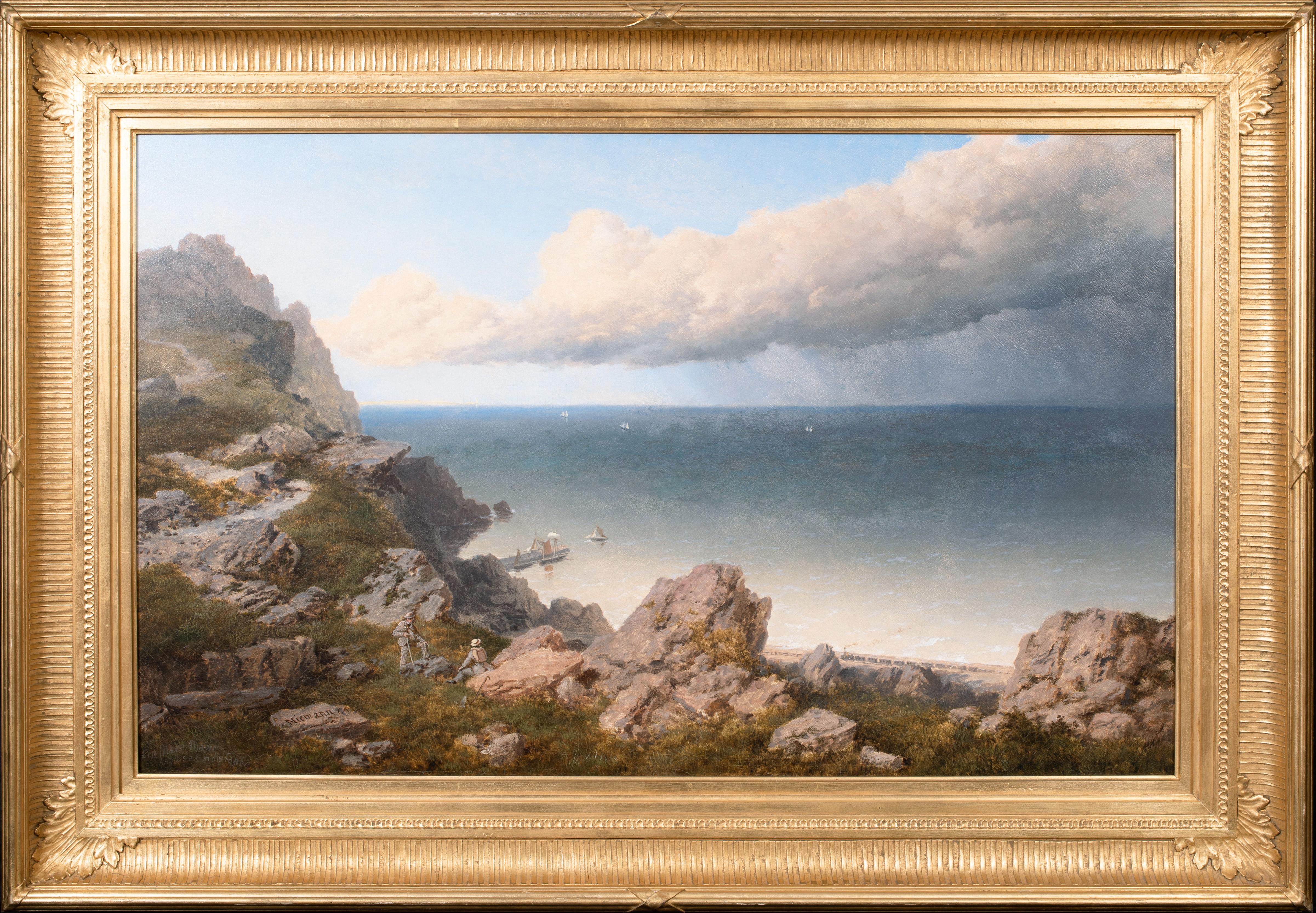 Landscape Painting di Edmund John Niemann - Vista di Pen Maen Mawr, Anglesey in lontananza, datata 1864