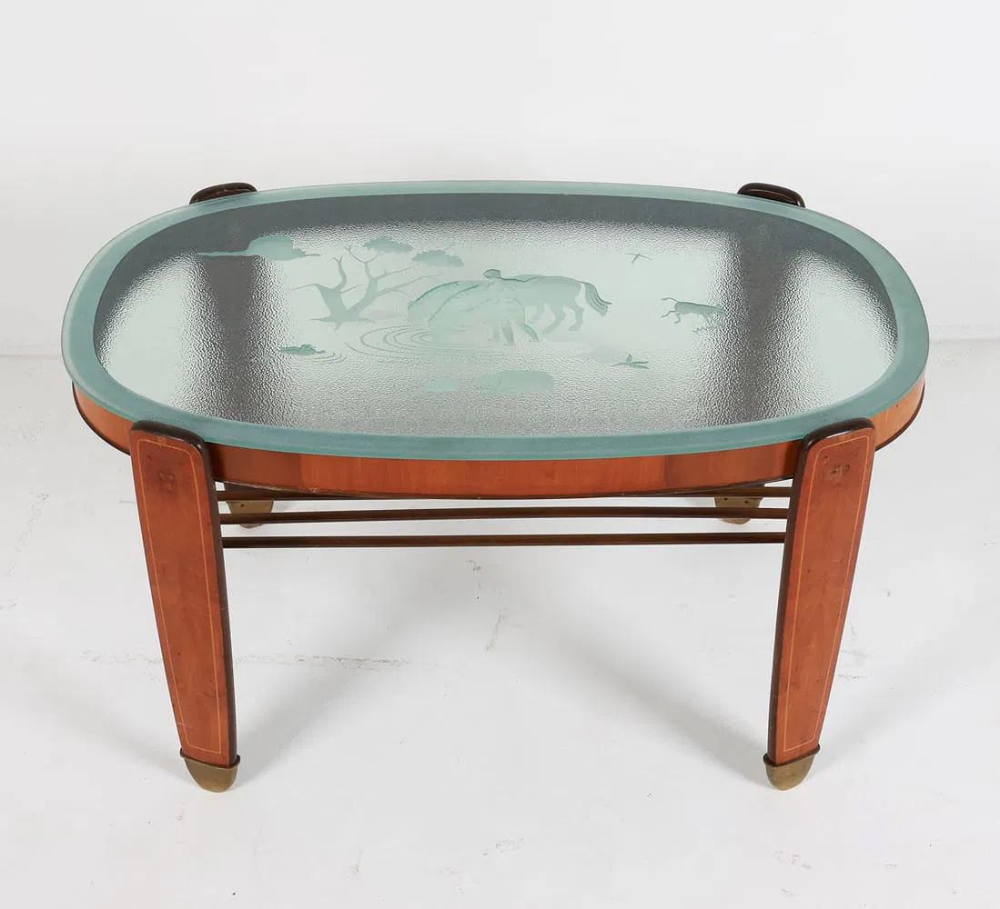 Mesa baja Edmund Jorgensen Deco de nogal y cristal Gustaviano en venta