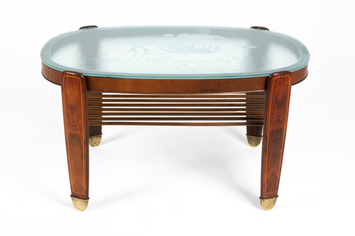 Edmund Jørgensen Danish Art Deco Coffee Table with Scenic Etched Glass Top For Sale 7