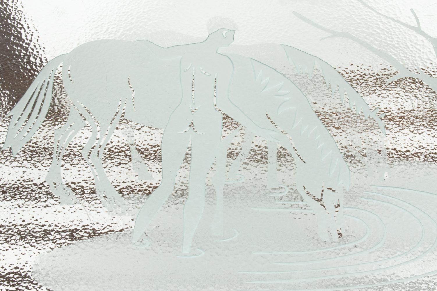 Edmund Jørgensen Table basse danoise Art Déco avec plateau en verre gravé panoramique en vente 1