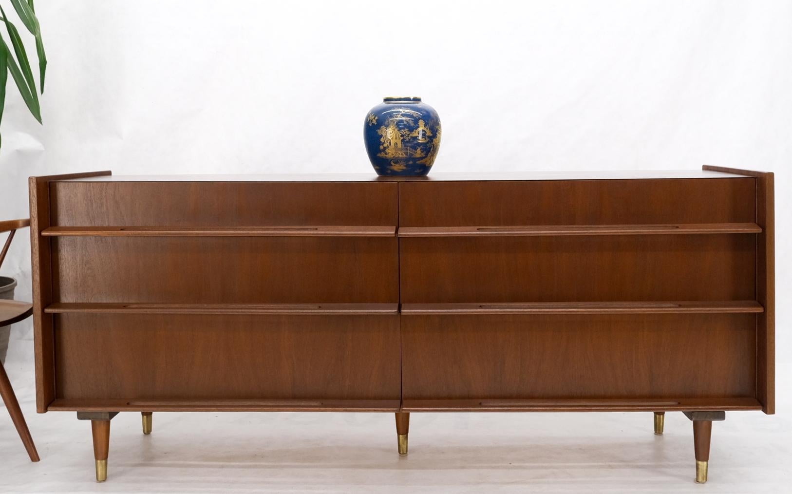 Mid-Century Modern Edmund Spence Attributed Large 6 Drawers Walnut Dresser W/ Gallery Top Cone Legs For Sale
