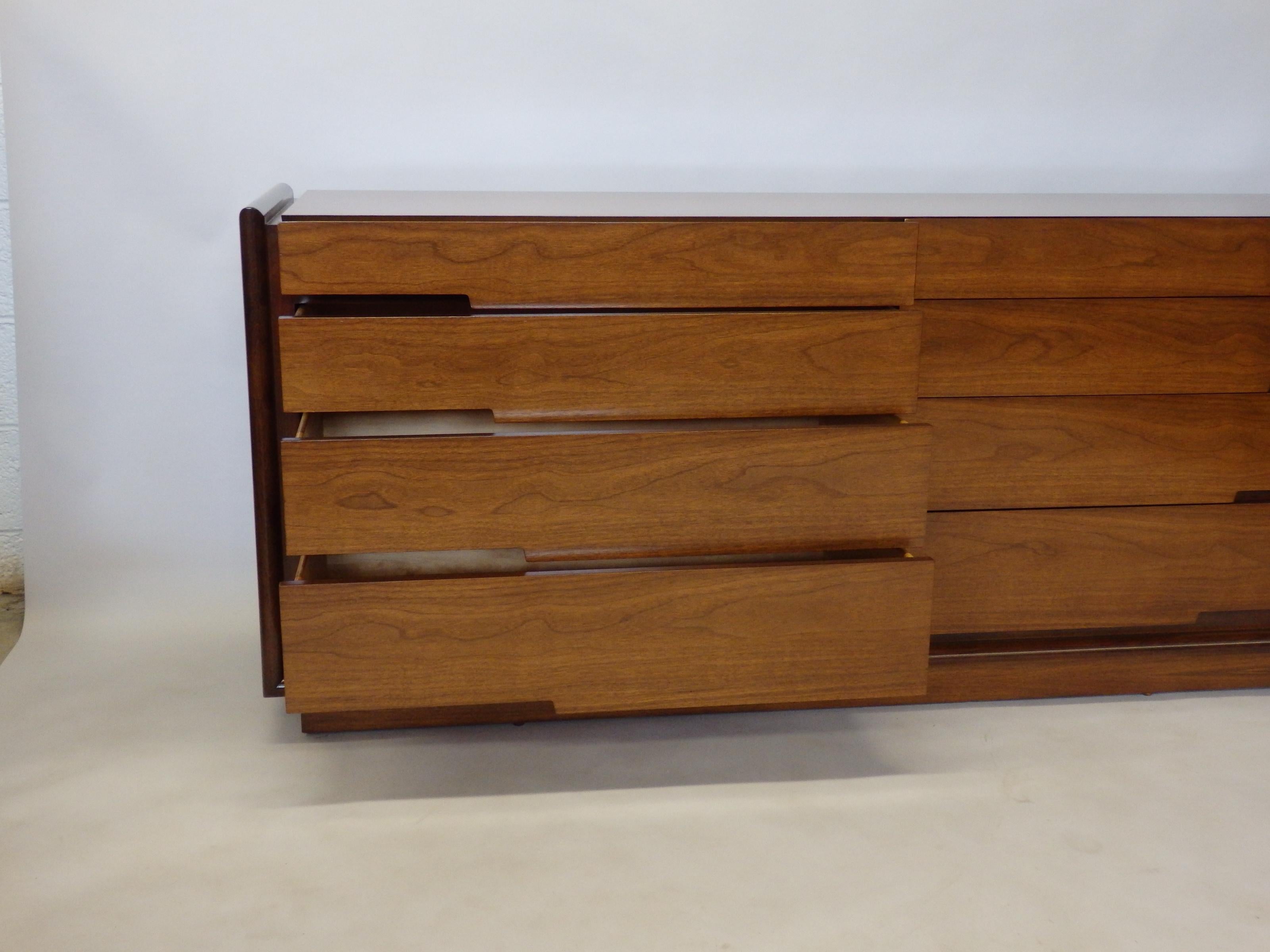 Walnut Edmund Spence Long Low Swedish Double Dresser with graduated drawers