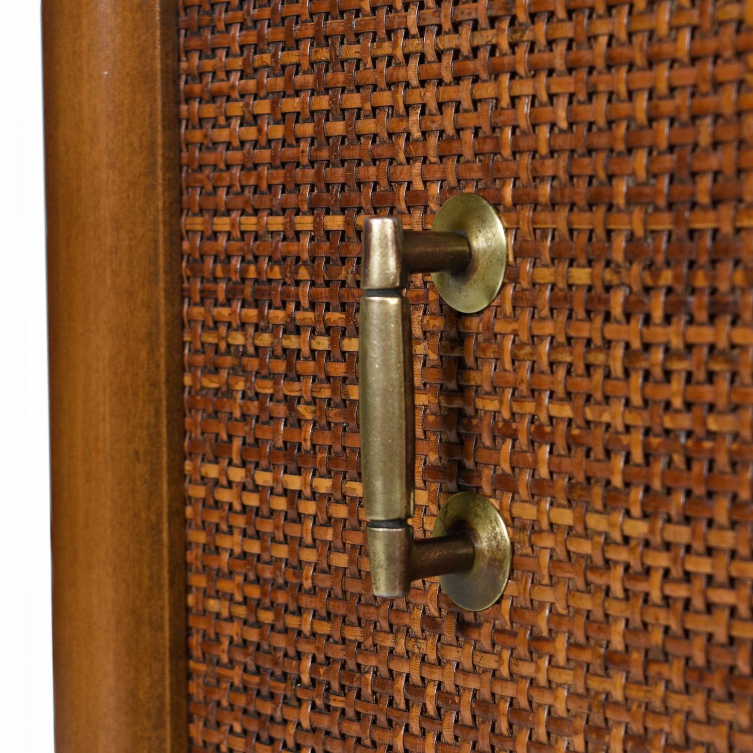 Oak Edmund Spence Style Mid-Century Modern Cane Door Brass Accent Credenza Buffet