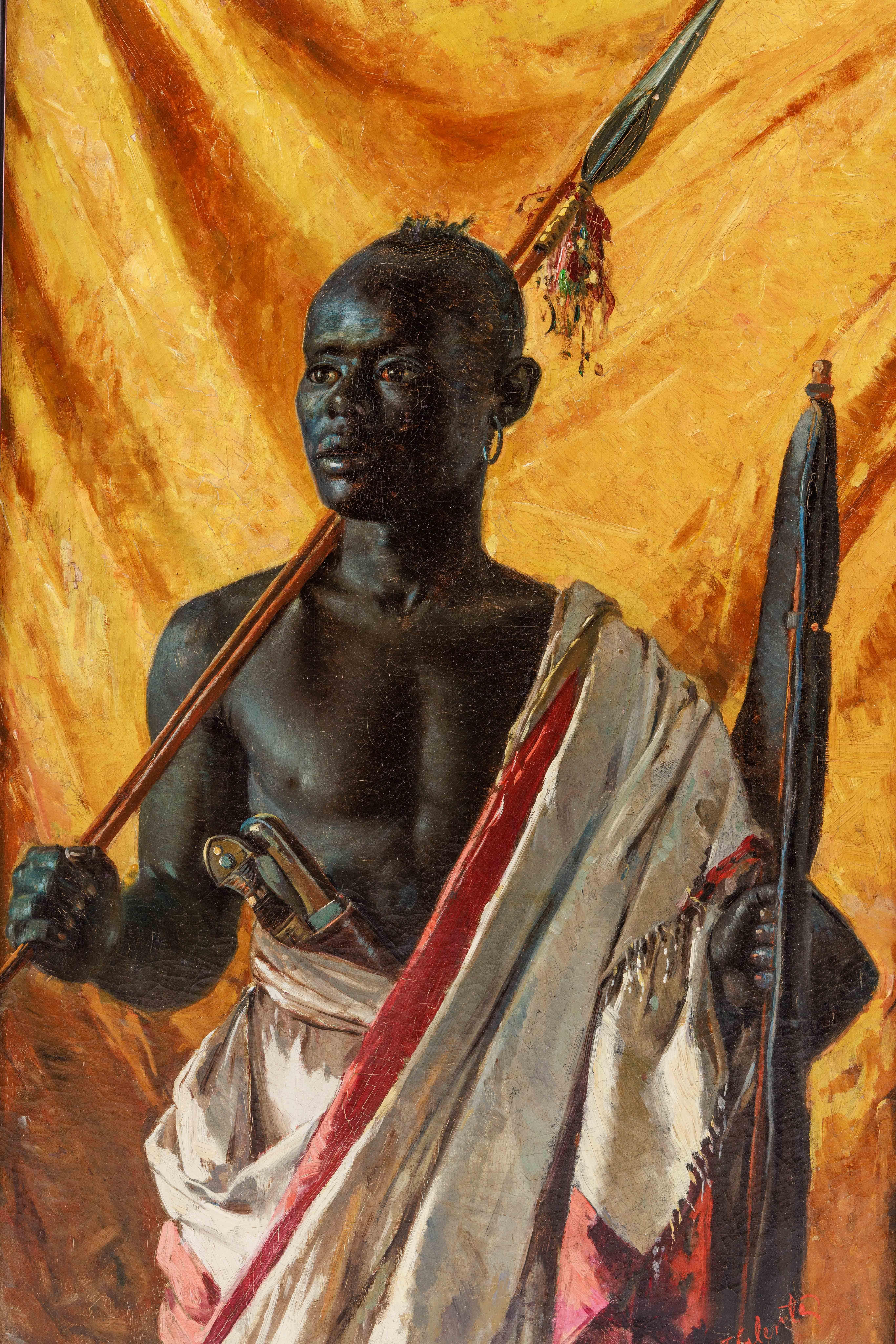 Rare portrait orientaliste d'un garde nubian, par Edmund Walenta, 19e siècle en vente 9