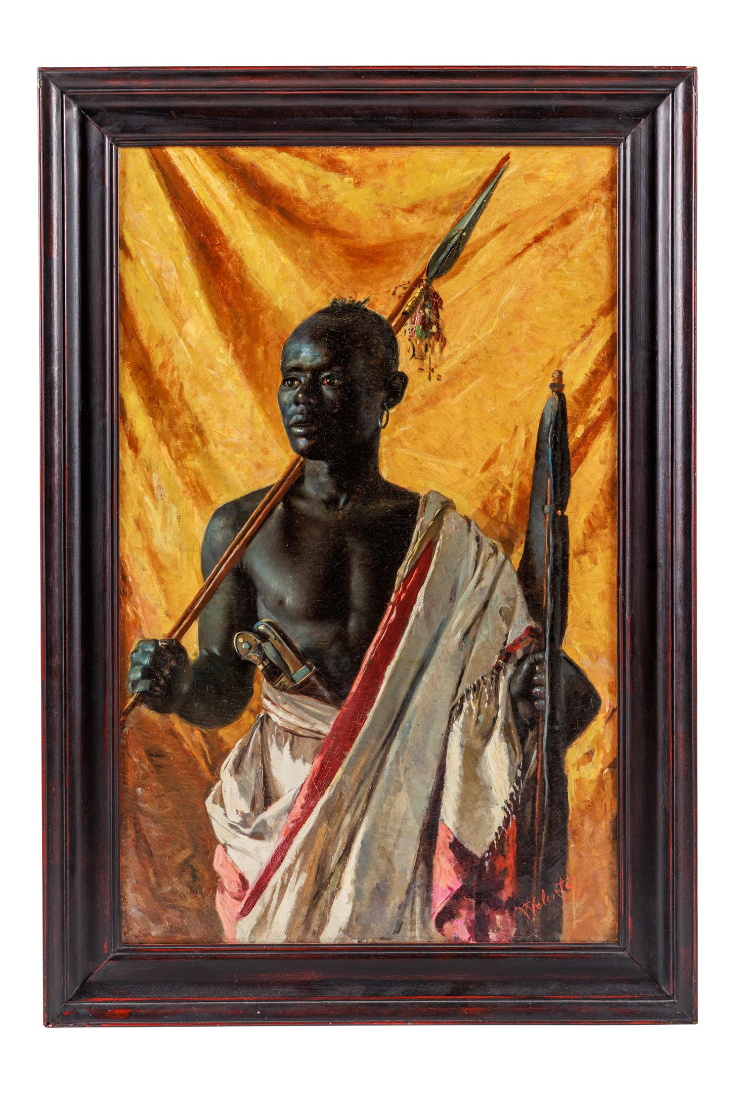 Rare portrait orientaliste d'un garde nubian, par Edmund Walenta, 19e siècle en vente 1