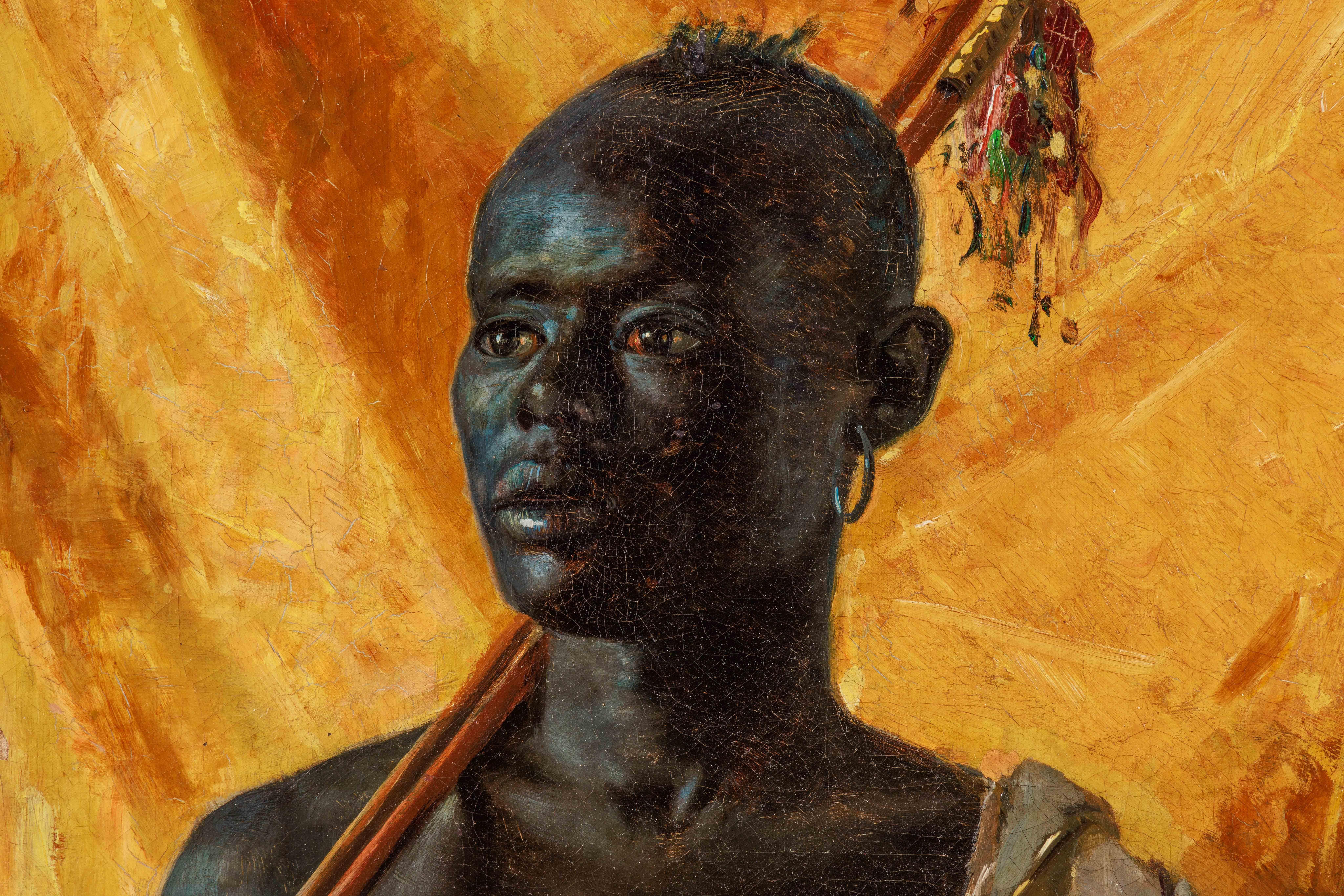 A Rare Orientalist Portrait of a Nubian Guard, by Edmund Walenta, 19th Century.

Oil on canvas.

Extremely high quality and attractive orientalist painting by American / German artist Edmund Walenta. In the style of Ludwig Deutsch and Jean Leone
