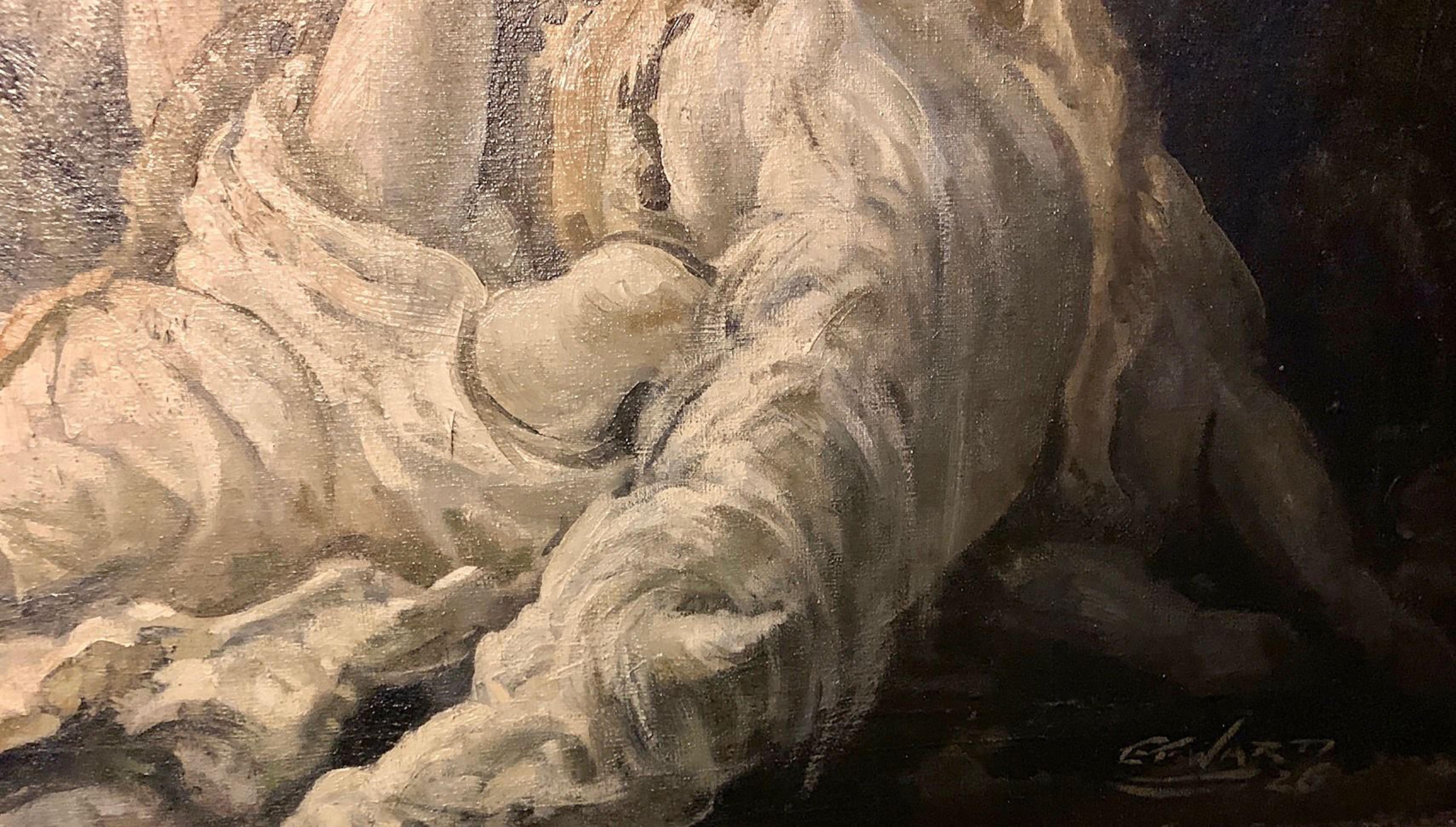 Scena di combattimento medievale, 1926 - Figurative Painting Nero di Edmund Ward
