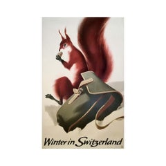 Circa 1950 Original Swiss Travel Poster "Winter in Switzerland" by Welf