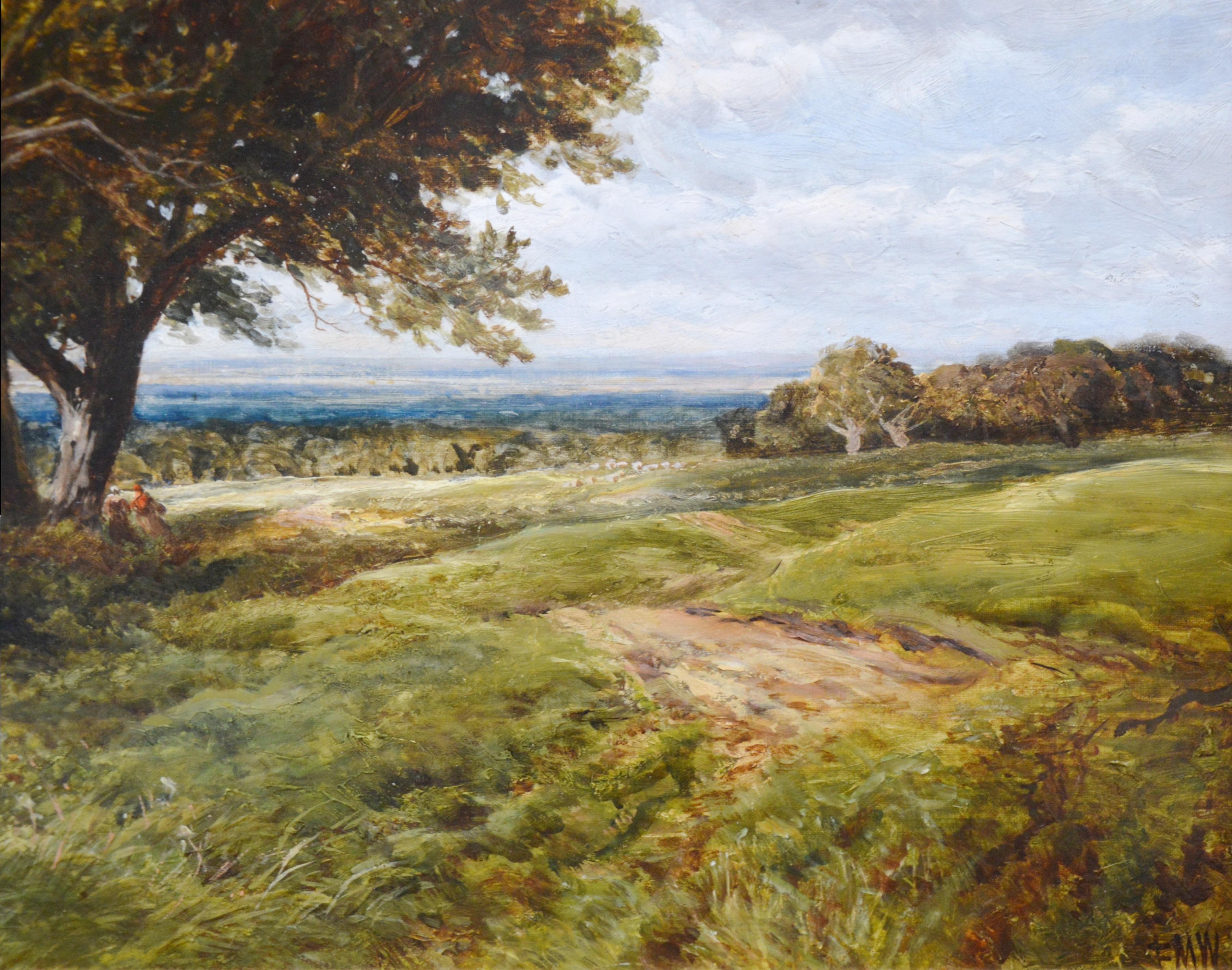 On the South Downs - Large 19th Century English Landscape Oil Painting - Brown Landscape Painting by Edmund Wimperis