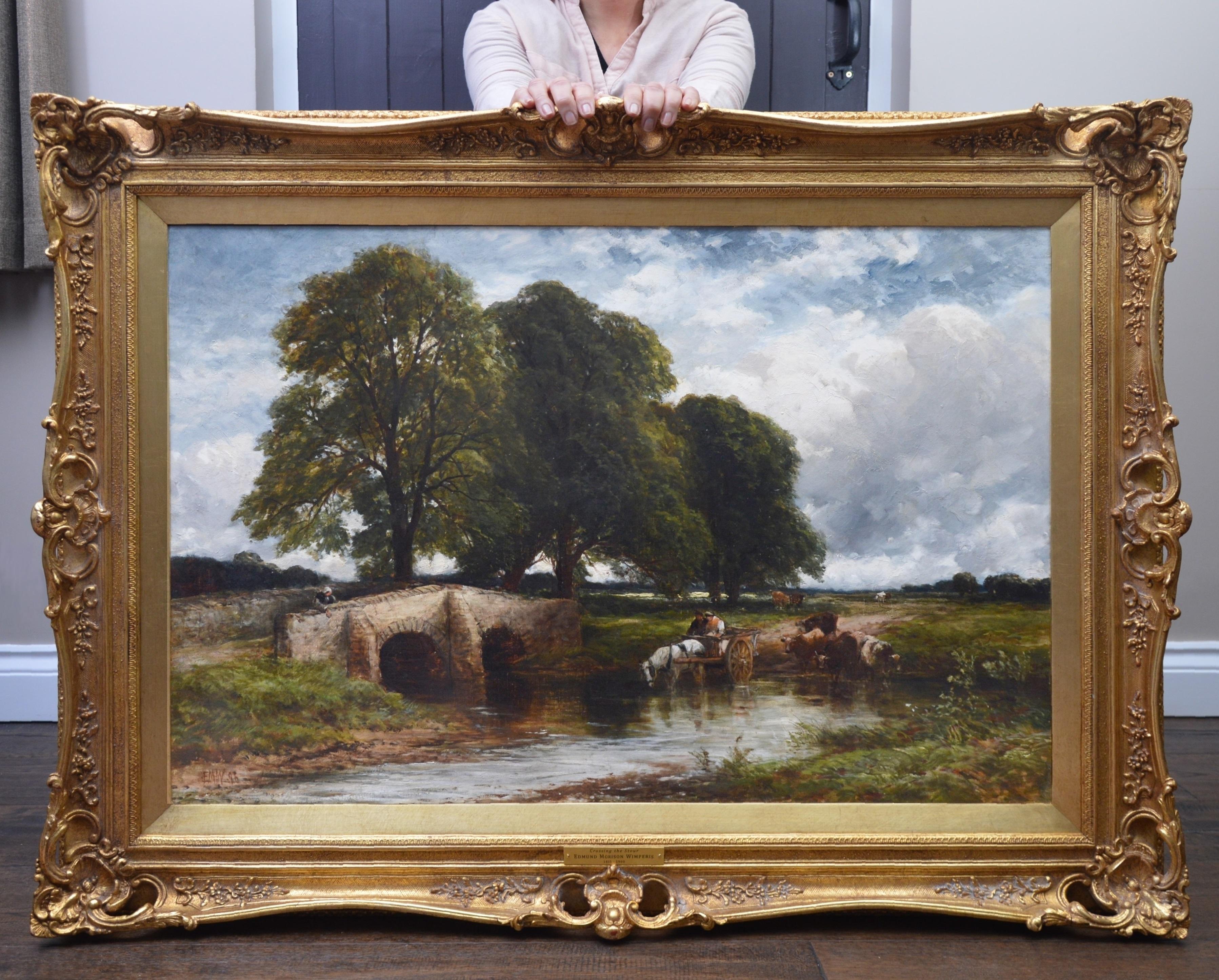 Crossing the Stour - Large 19th Century English Landscape Oil Painting - Brown Animal Painting by Edmund Wimperis