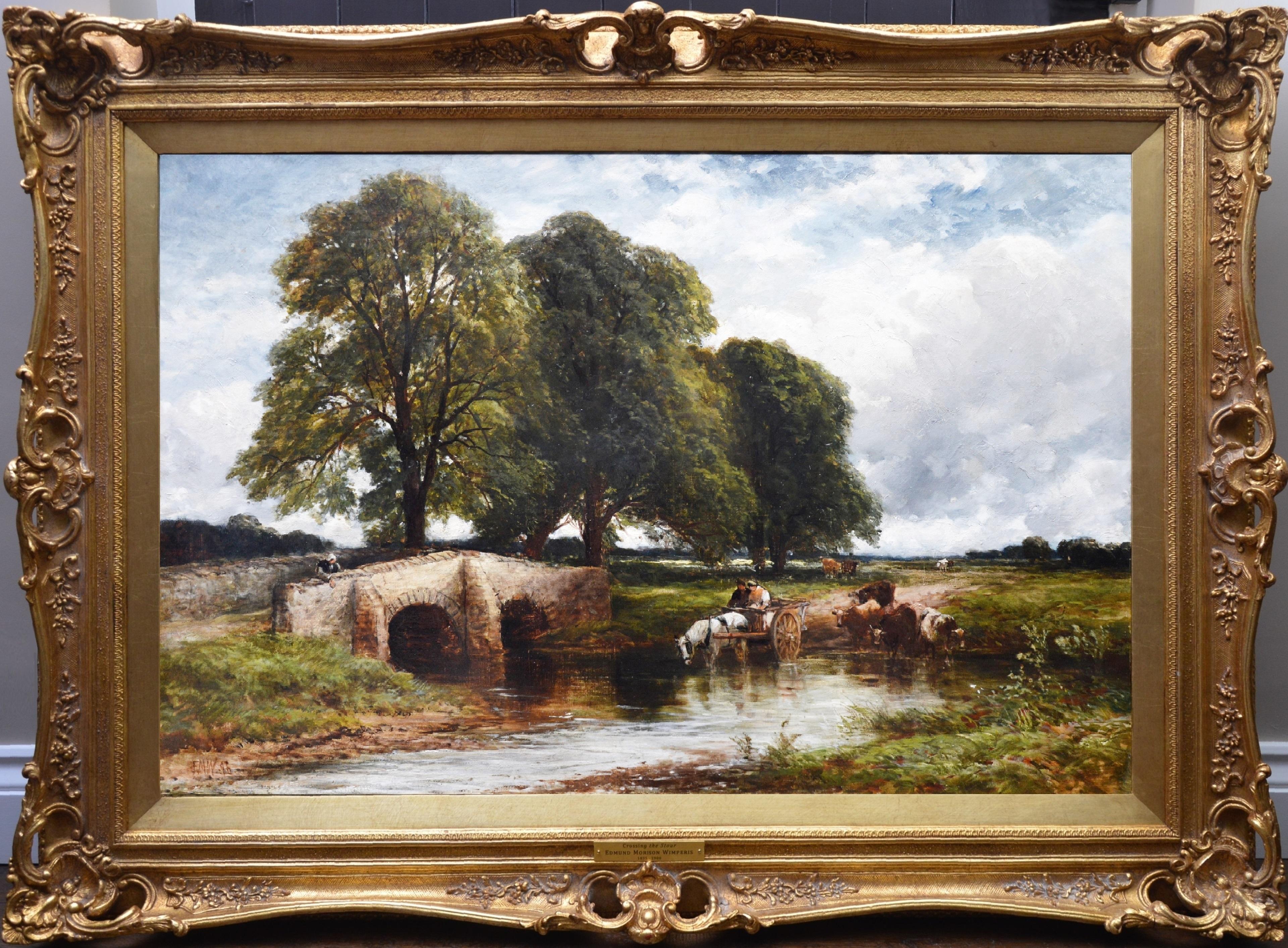 Edmund Wimperis Animal Painting - Crossing the Stour - Large 19th Century English Landscape Oil Painting  