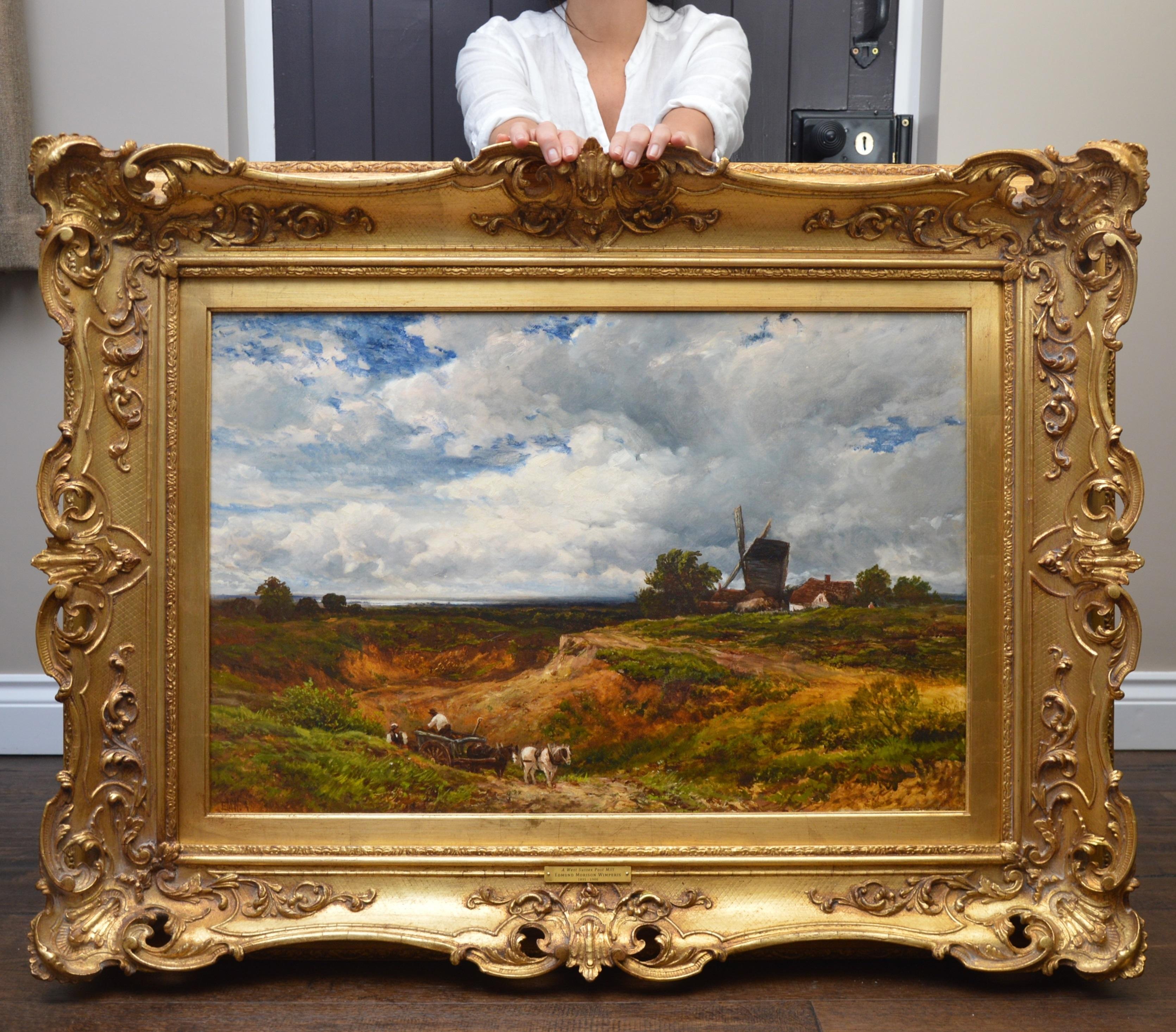 Edmund Wimperis Landscape Painting - A West Sussex Post Mill - Large 19th Century English Landscape Oil Painting