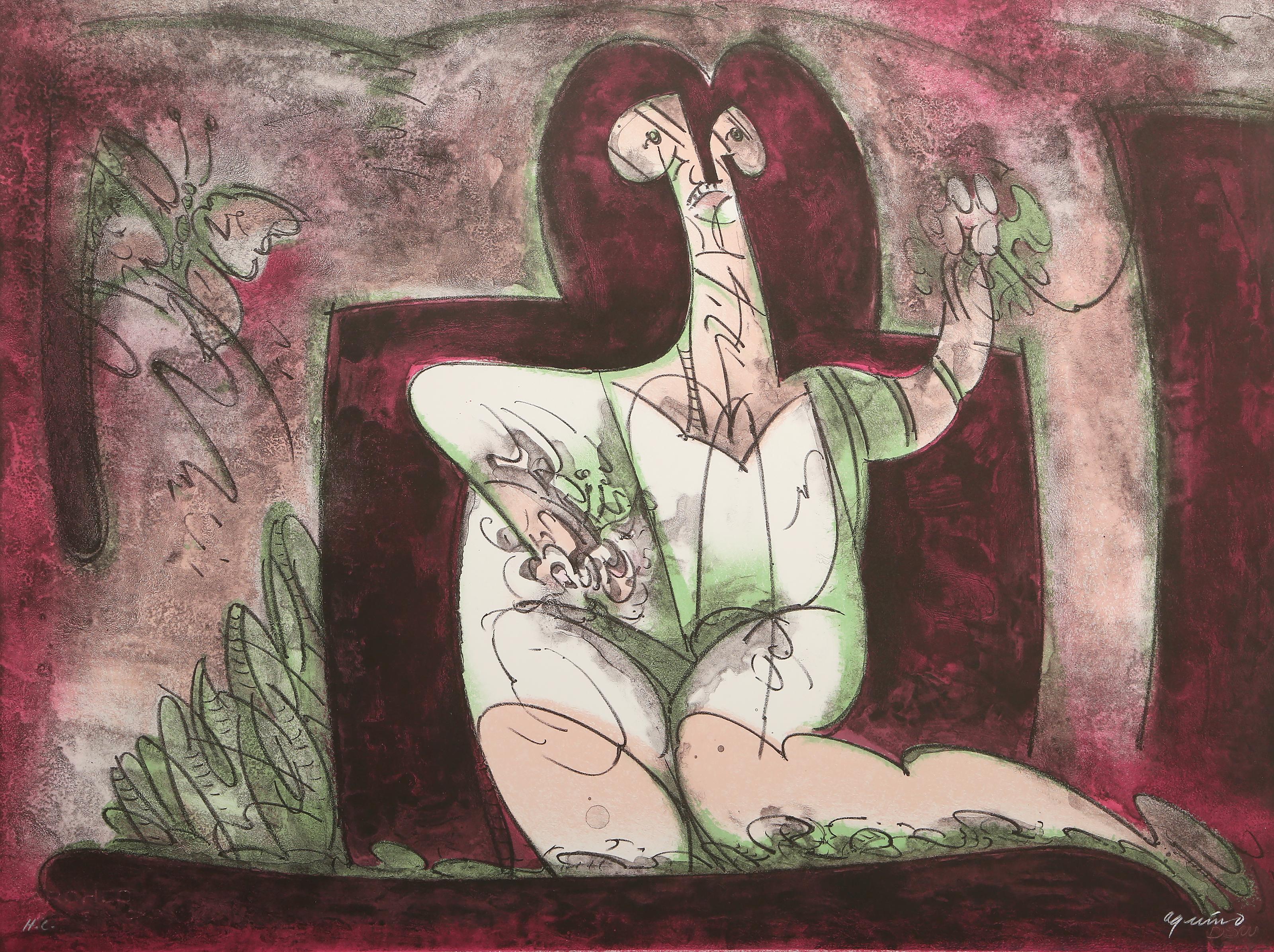 Casador de Mariposas, Surrealist Lithograph by Edmundo Aquino