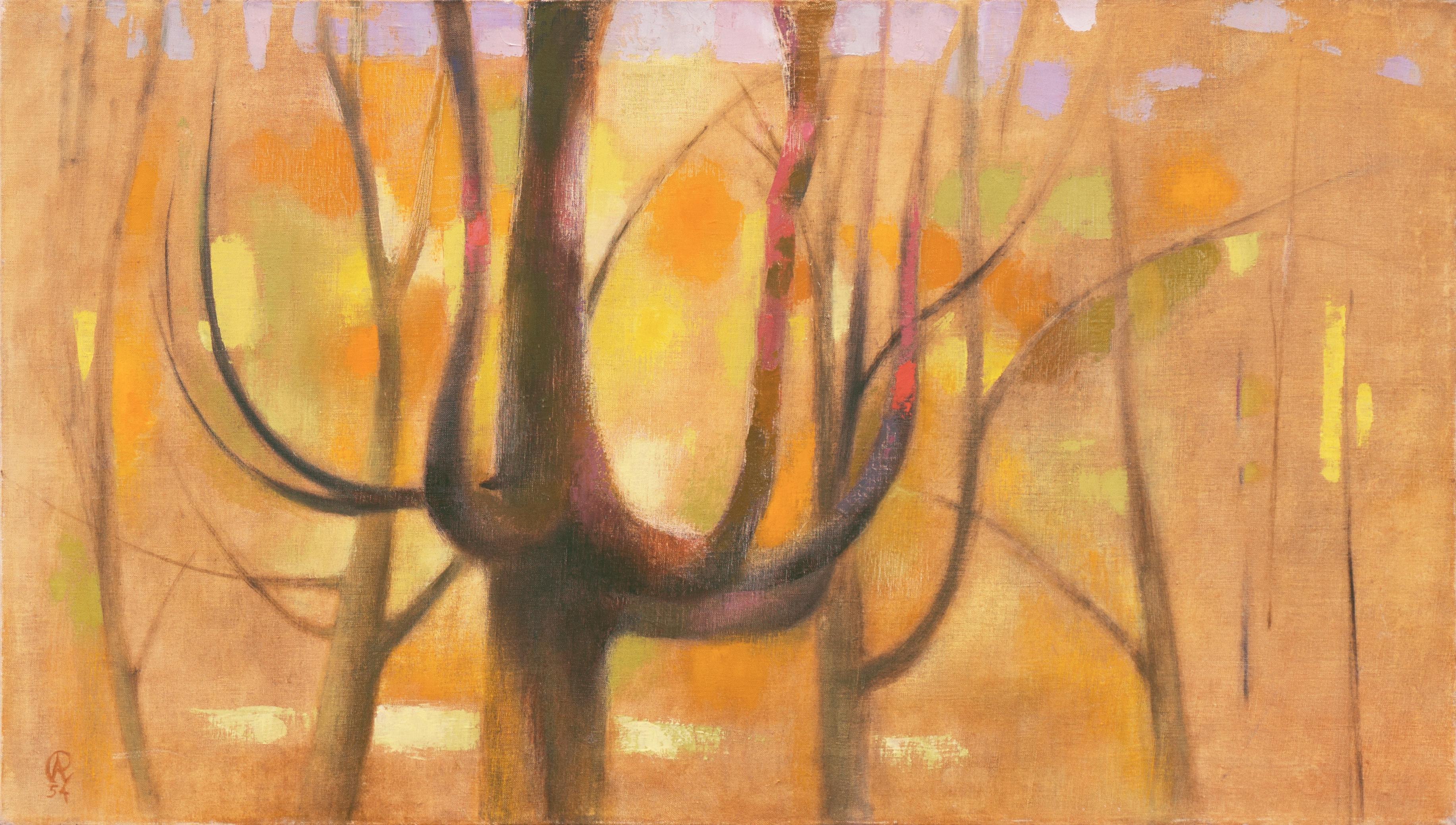 Landscape Painting Edna Andrade -  Trees at Sunset  (Trees at Sunset), grande huile, muse de Philadelphie, Yale, artiste d'op-Ed du PAFA