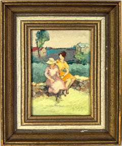 Women Seated in Garden "Femmos Restant" New Hope Pennsylvania Artist Edna Gass
