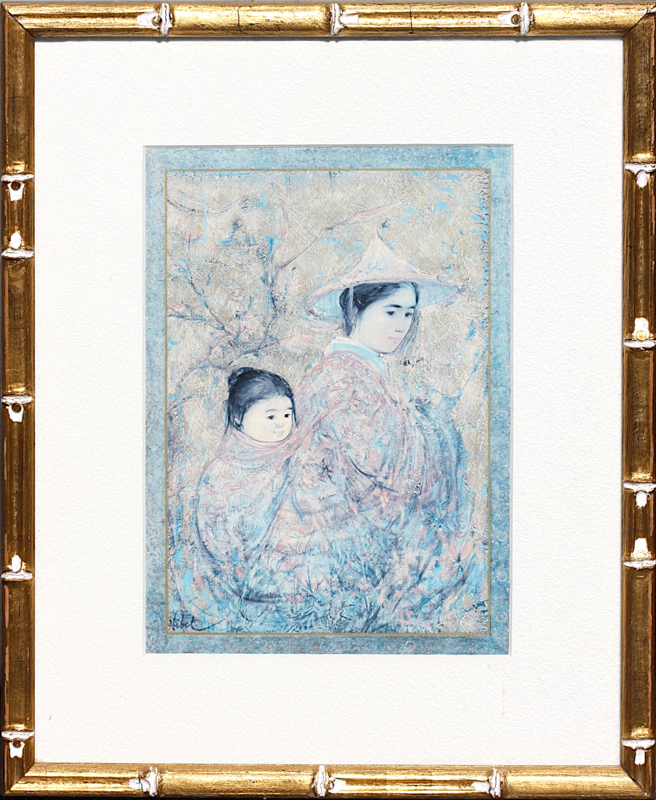 
Edna Hibel, (American, 1917-2014)
Japanese Mother and Baby, lithograph, from an unnumbered edition of 1000, Signed in the plate.
Sight 9 by 6.25, framed, matted, 14.25 by 11.5 in.
Condition Report
Good condition.