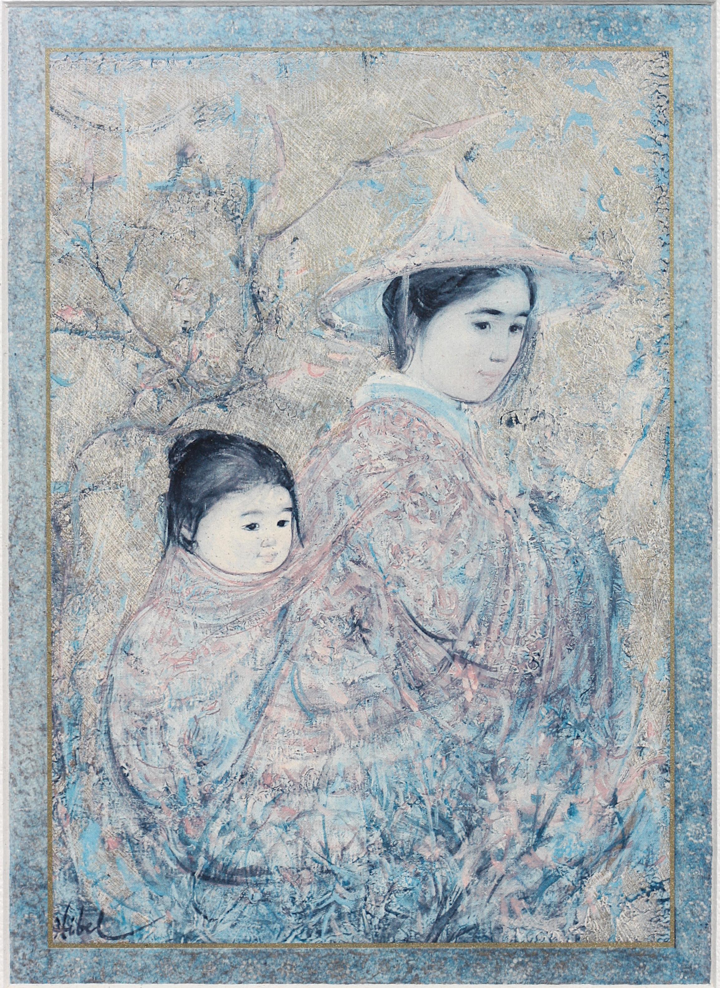 20th Century Edna Hibel, (American, 1917-2014) Japanese Mother and Baby For Sale