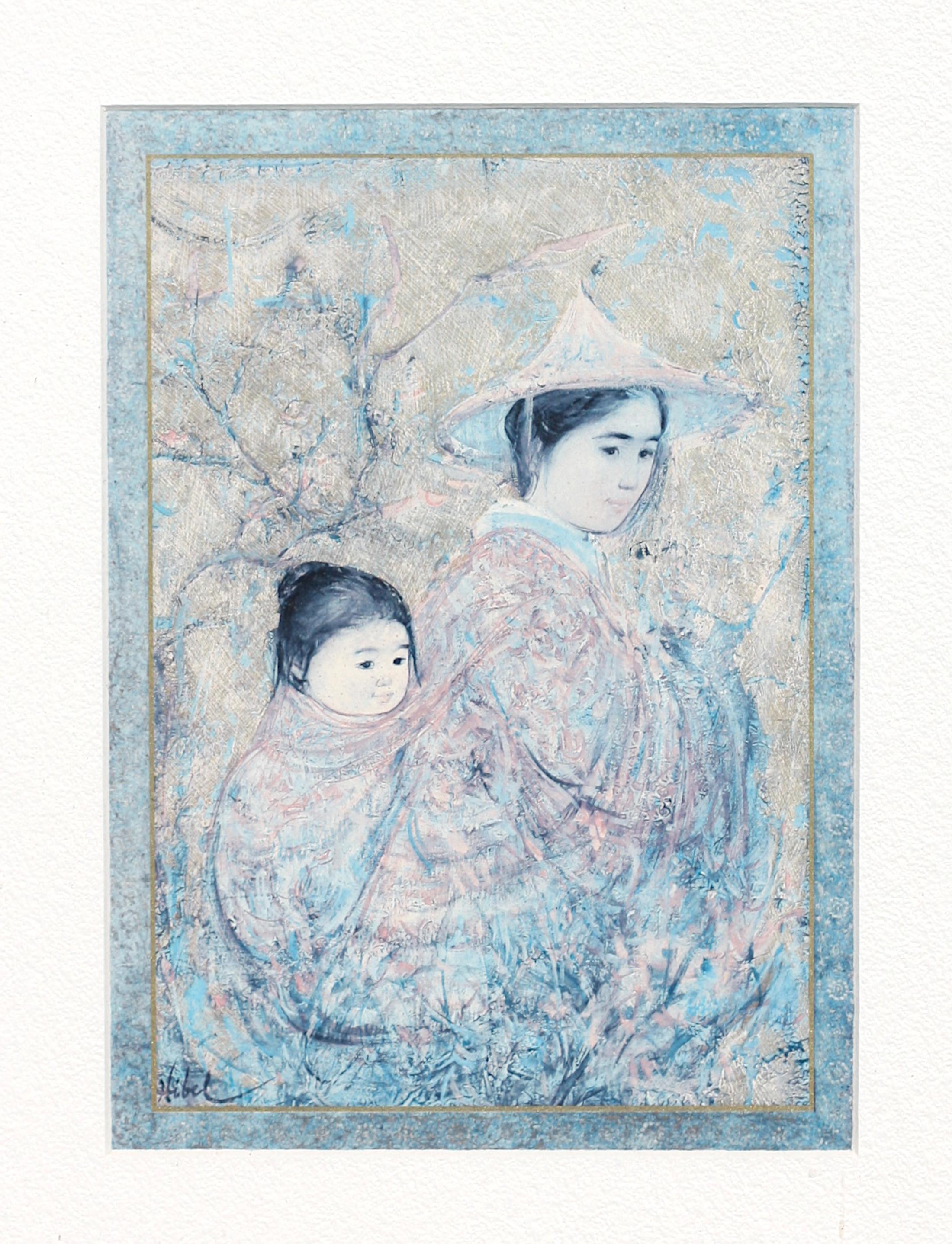 Edna Hibel, (American, 1917-2014) Japanese Mother and Baby For Sale 1