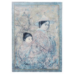 Edna Hibel, (americana, 1917-2014) Madre e bambino giapponese