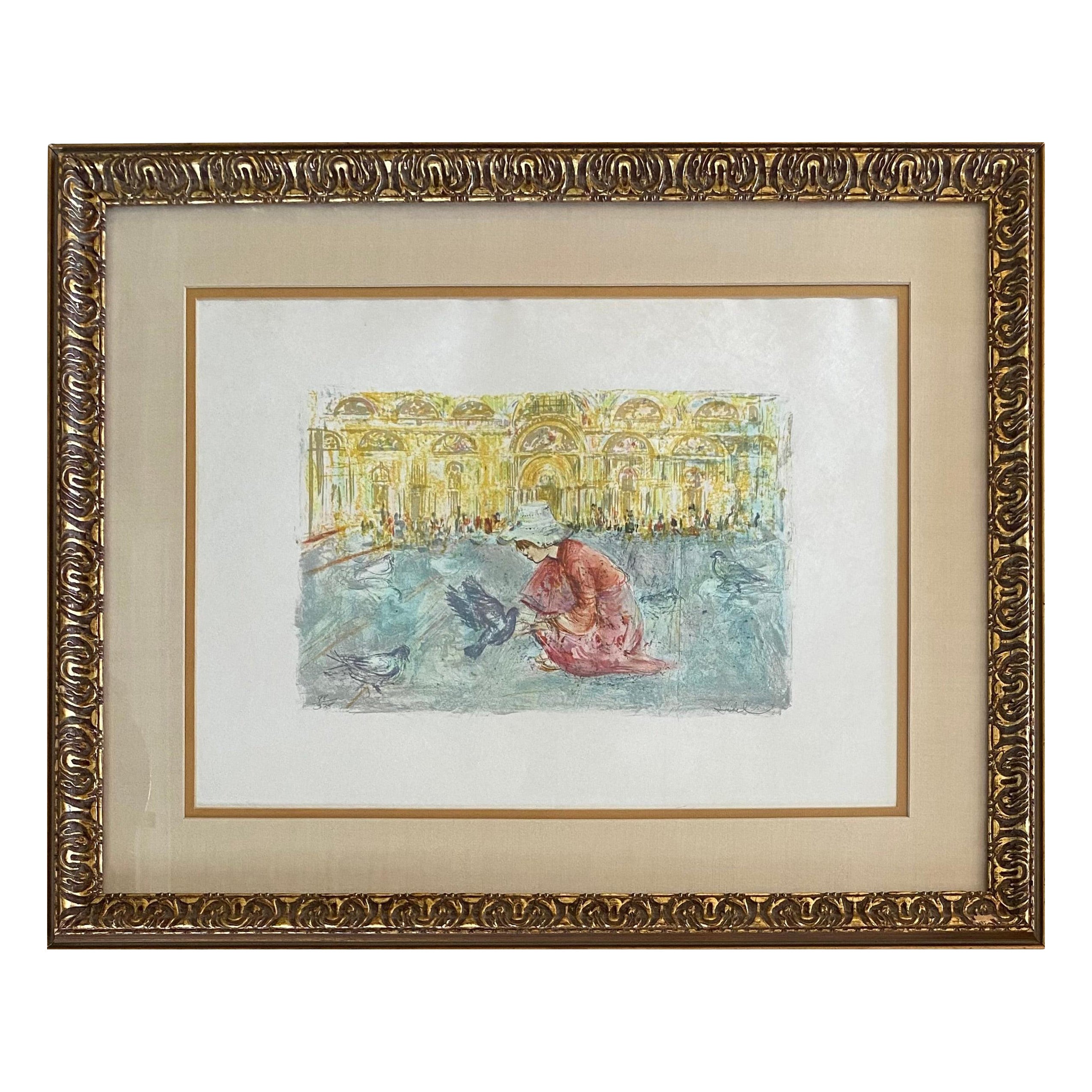Edna Hibel Color Lithograph Piazza San Marco Venice Italy, Signed and Numbered For Sale