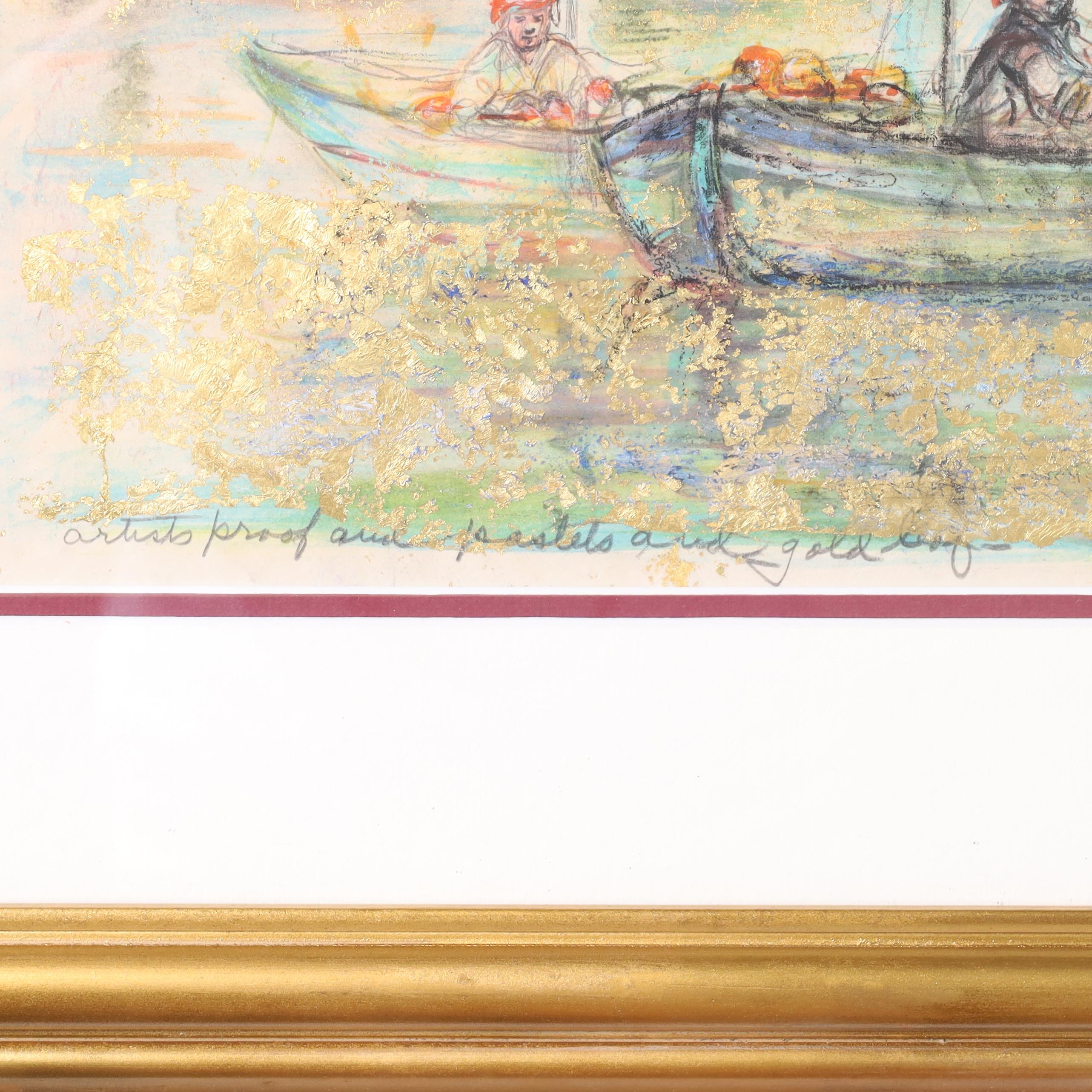 Edna Hibel Litografía mejorada de Venecia siglo XX en venta