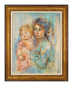 Edna Hibel Large Original Painting On Board Signed Female Portrait Framed Art