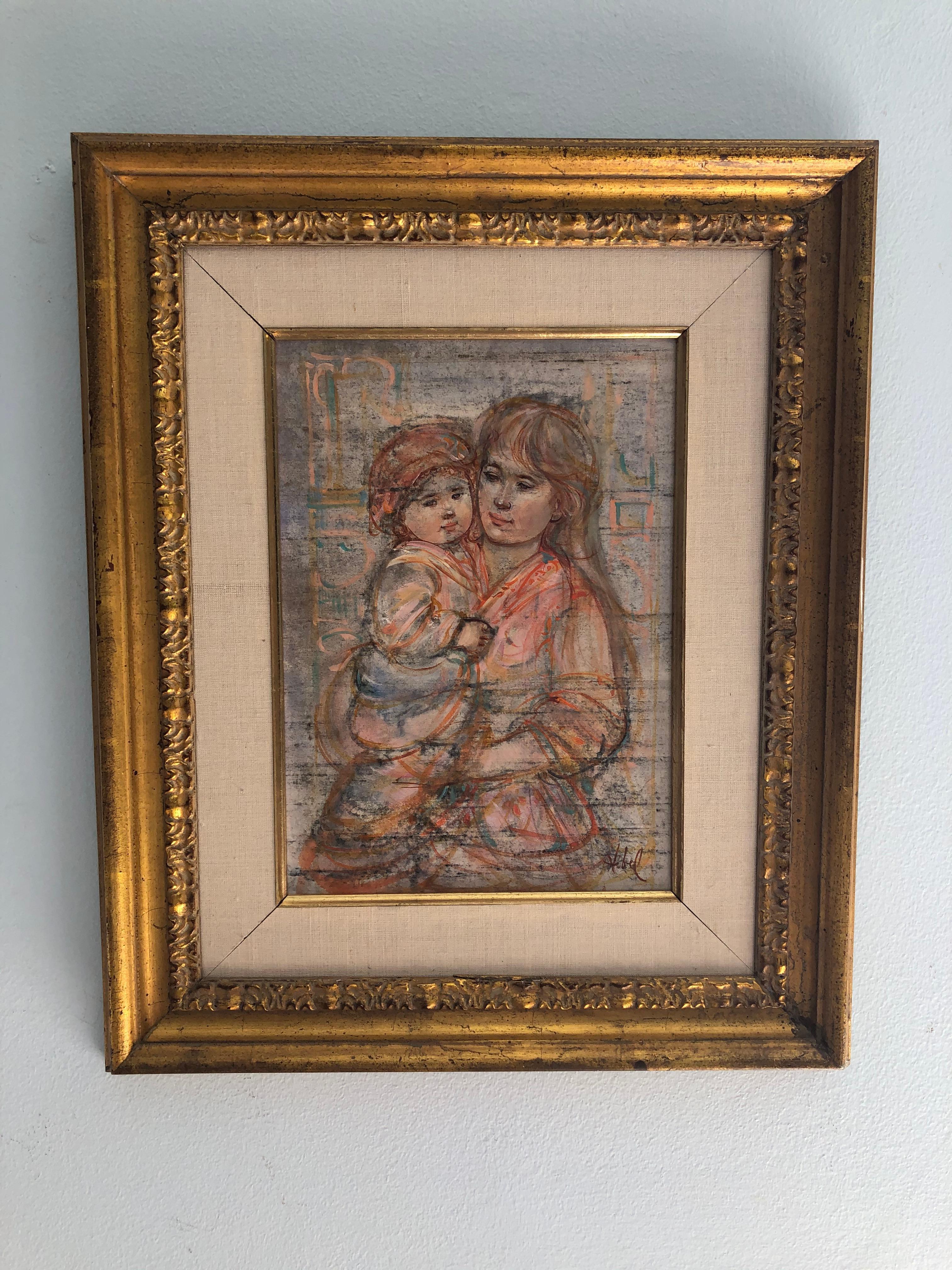 Edna Hibel Mutter und Kind Original Ölgemälde auf Seide im Angebot 3