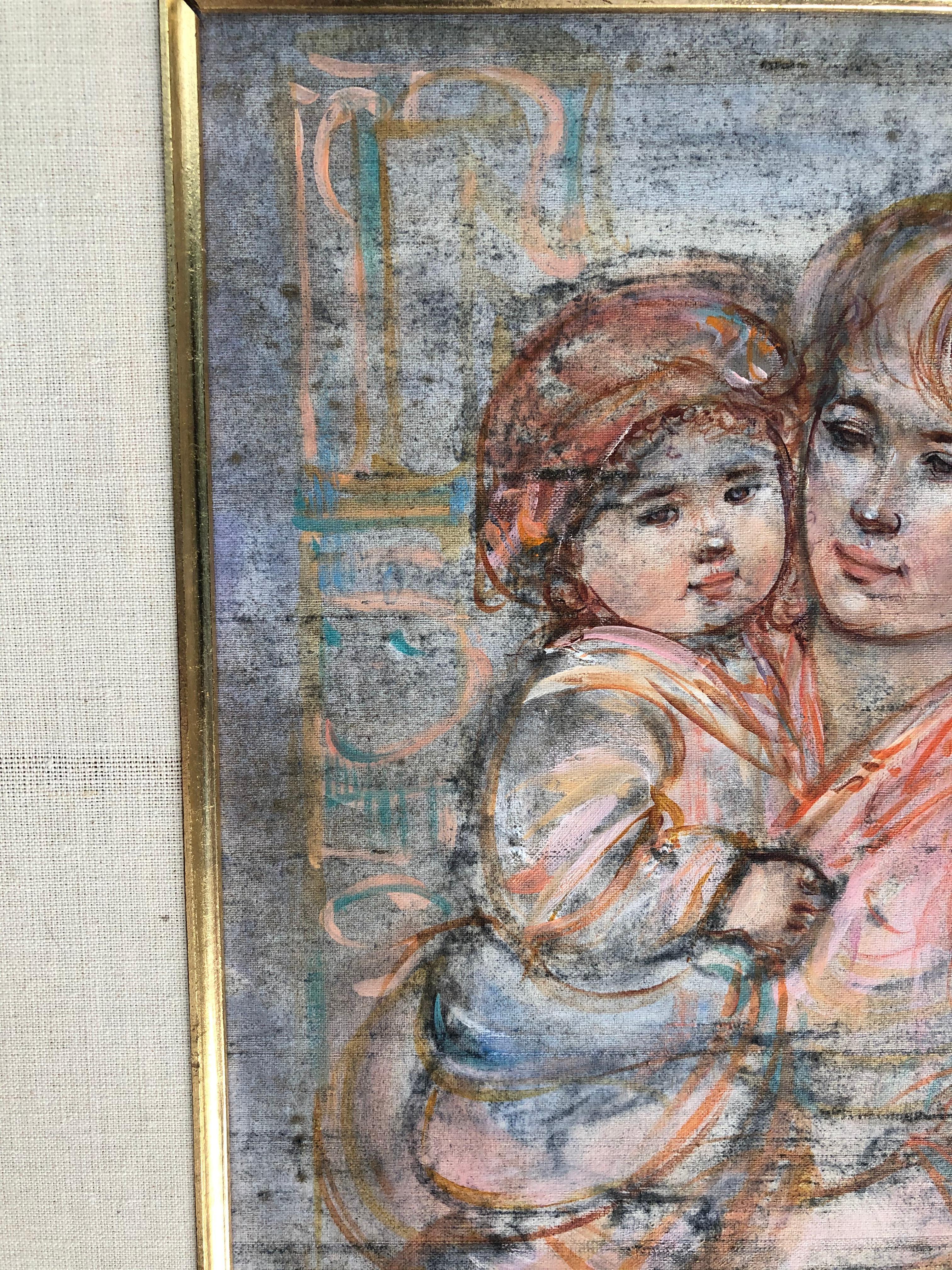 Edna Hibel Mother and Child Original Oil Painting on Silk For Sale 2