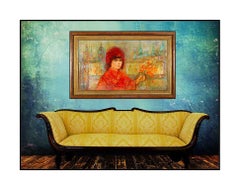 Edna Hibel Original Oil Painting On Board Signed Female Portrait Cityscape Large