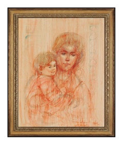 Edna Hibel Original Oil Painting On Board Signed Portrait Mother Child Large Art