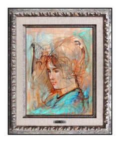 Vintage Edna Hibel Rare Original Oil Painting On Board Authentic Portrait Artwork Framed