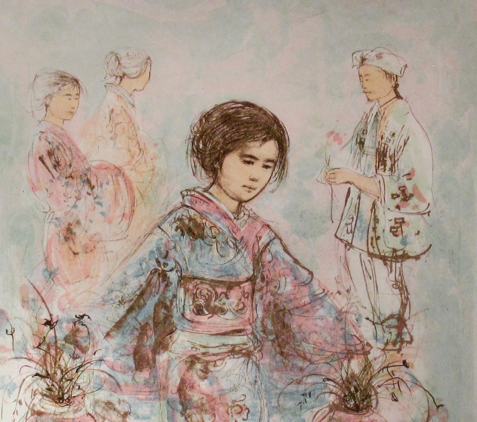 Chinesisches Mädchen (Braun), Figurative Print, von Edna Hibel