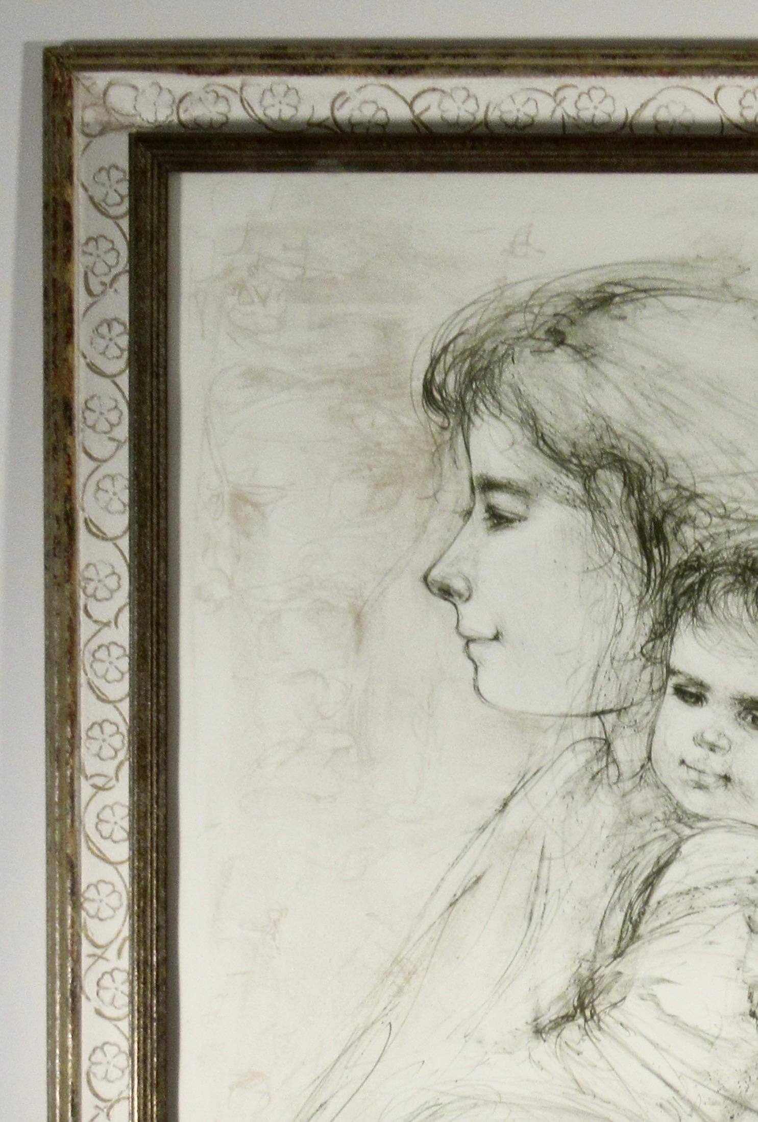 Mother and Children - Gray Print by Edna Hibel