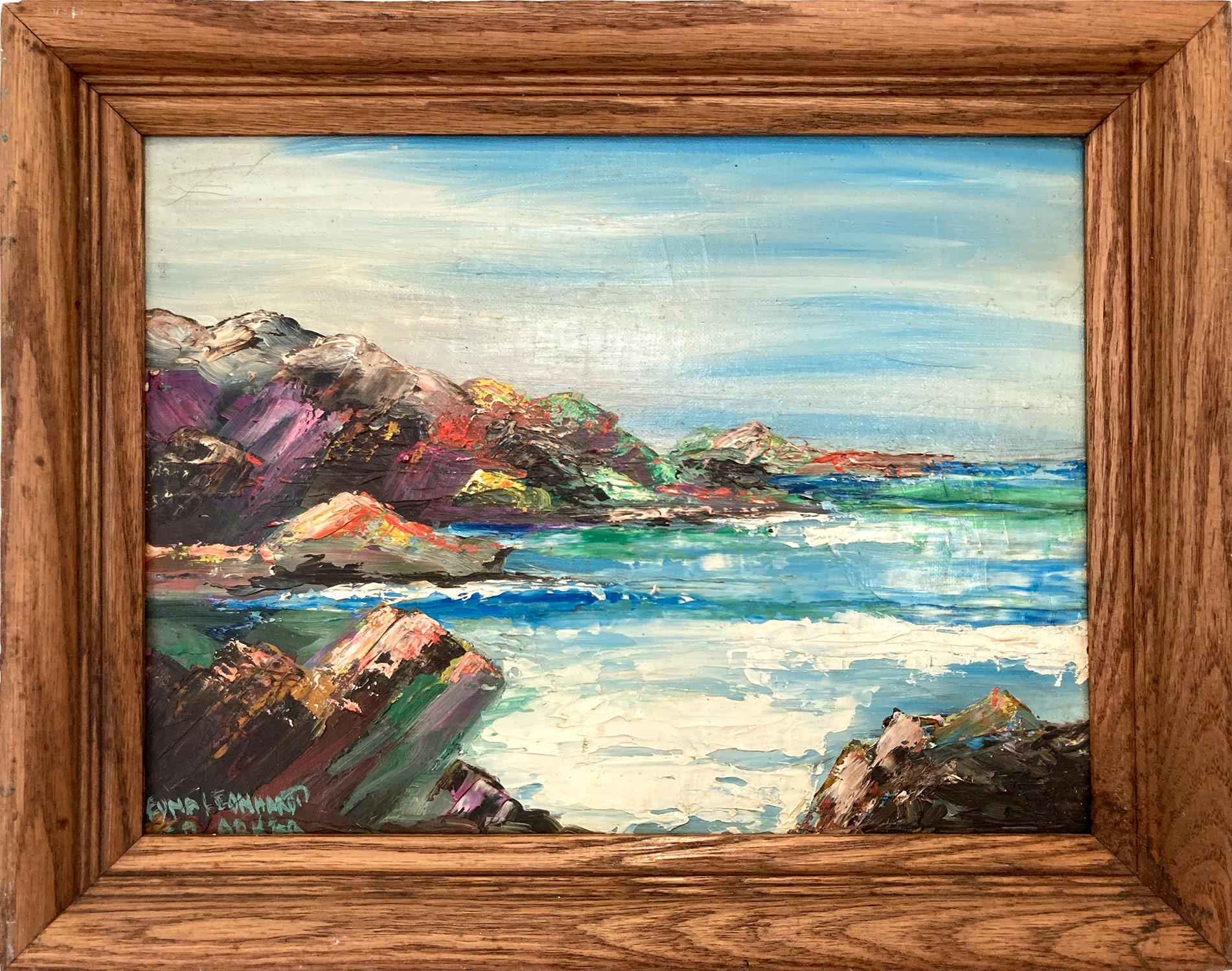 Edna Leonhardt Acker Landscape Painting - "Costal Landscape Scene" Post-Impressionist Oil Paint on Canvas of Coast