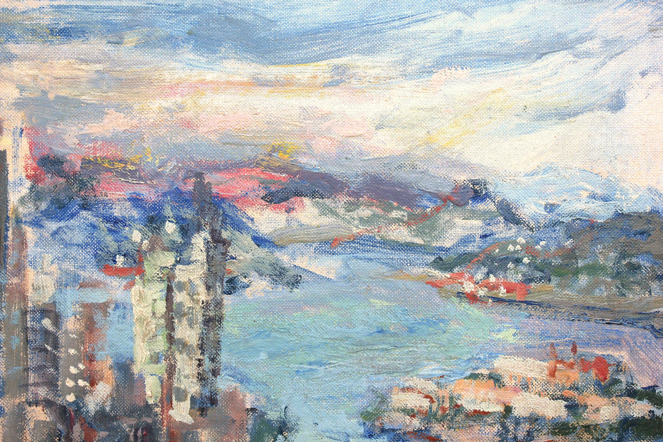 Peinture à l'huile sur panneau - paysage impressionniste abstrait de la baie de San Francisco en vente 9