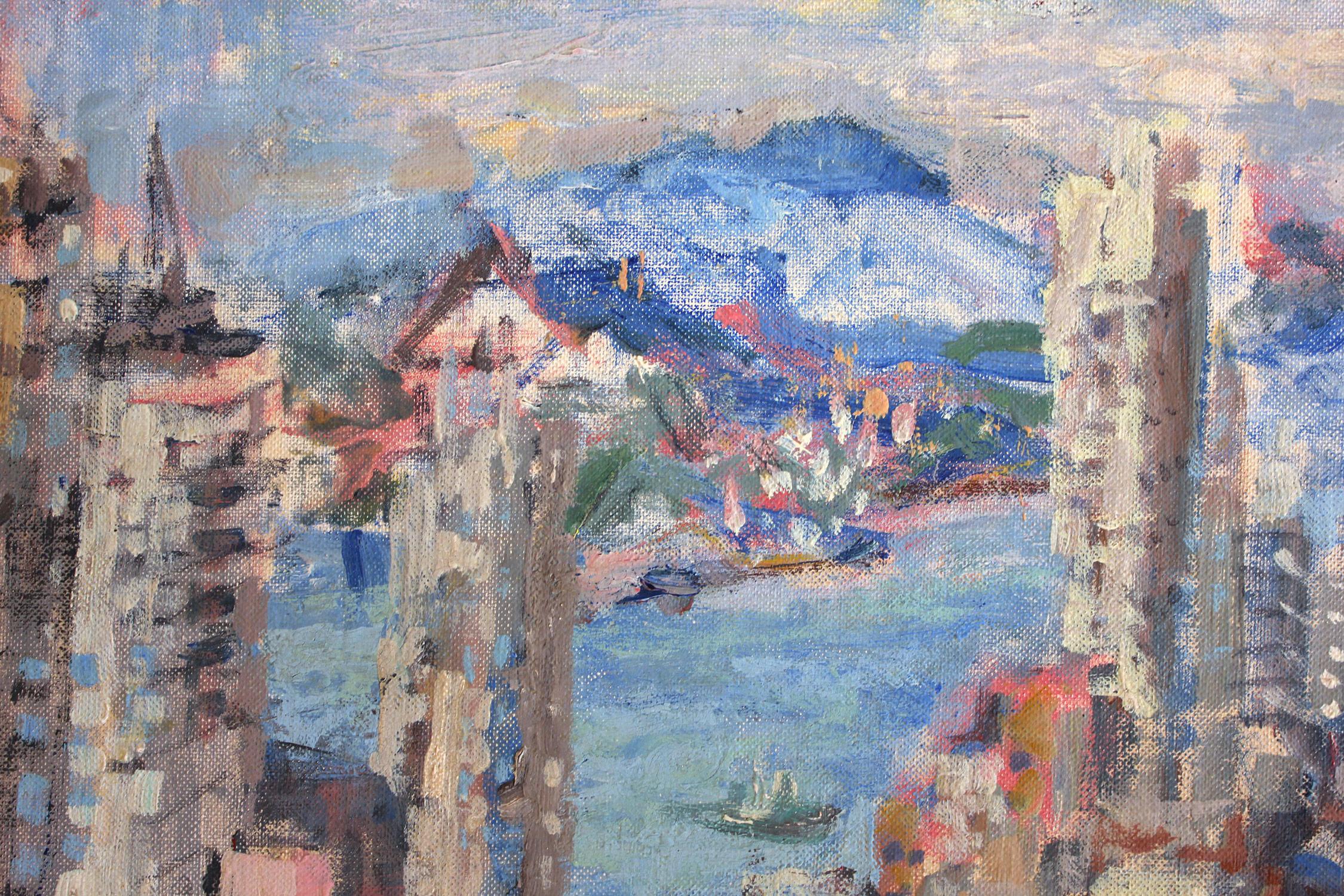 Peinture à l'huile sur panneau - paysage impressionniste abstrait de la baie de San Francisco en vente 2