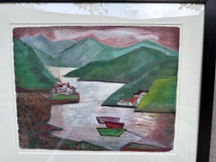 "See bei den Bergen" Aquarell amerikanische moderne Landschaft von Edna Stoddart