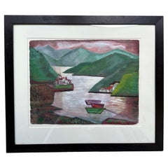"Lac près des montagnes" aquarelle paysage moderne américain par Edna Stoddart