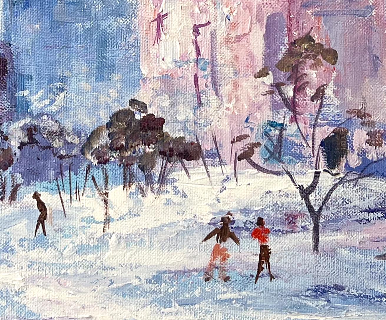 Central Park, New York City, Winter, Snow, Skating, Mid-Century, Oil - Painting by Edna V. Culbreth