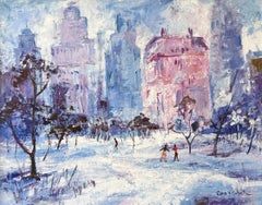 Central Park, New York City, Winter, Snow, Skating, Mid-Century, Oil